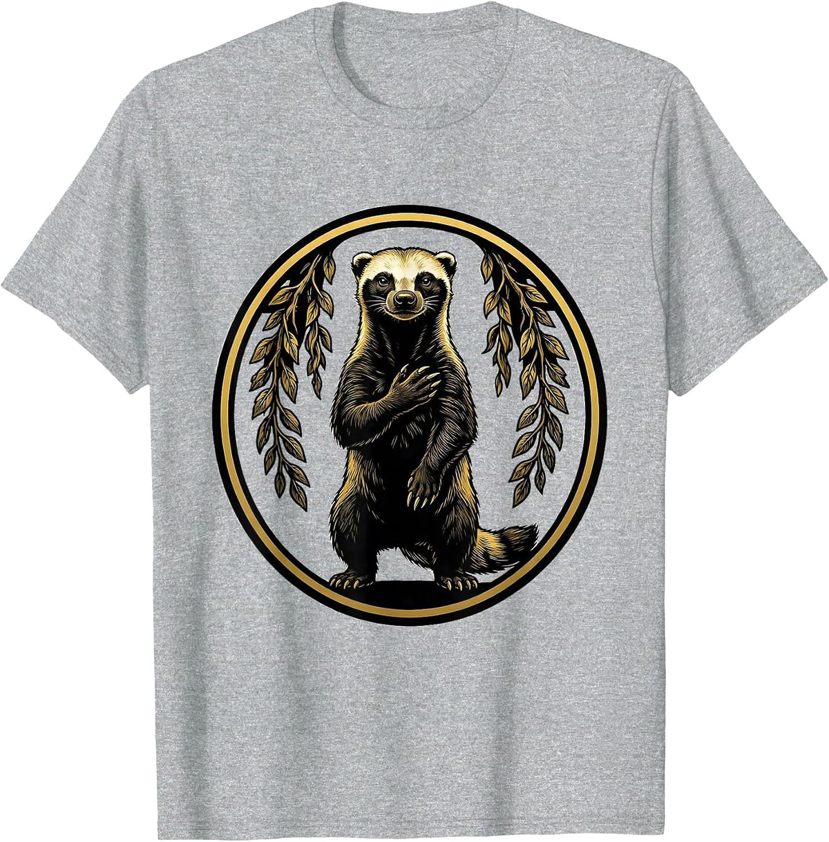 Men's Honey Badger Medallion Fearless Animal Lover Humor T-Shirt - Heather Grey