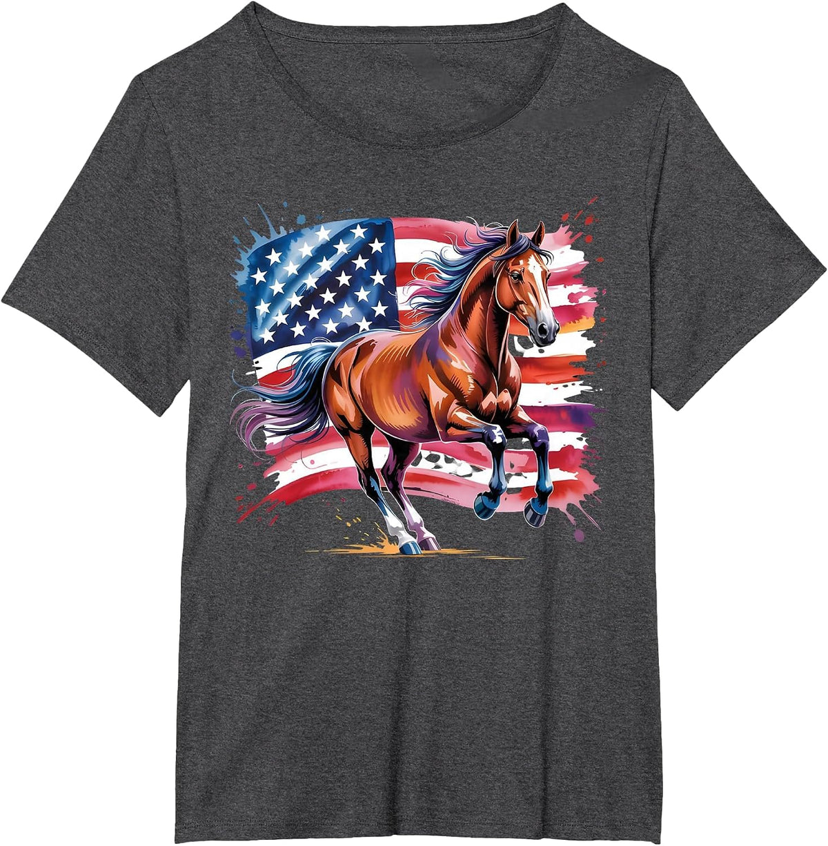 American Flag Patriotic Horse Lovers Fourth 4th of July T-Shirt - Dark Heather Grey