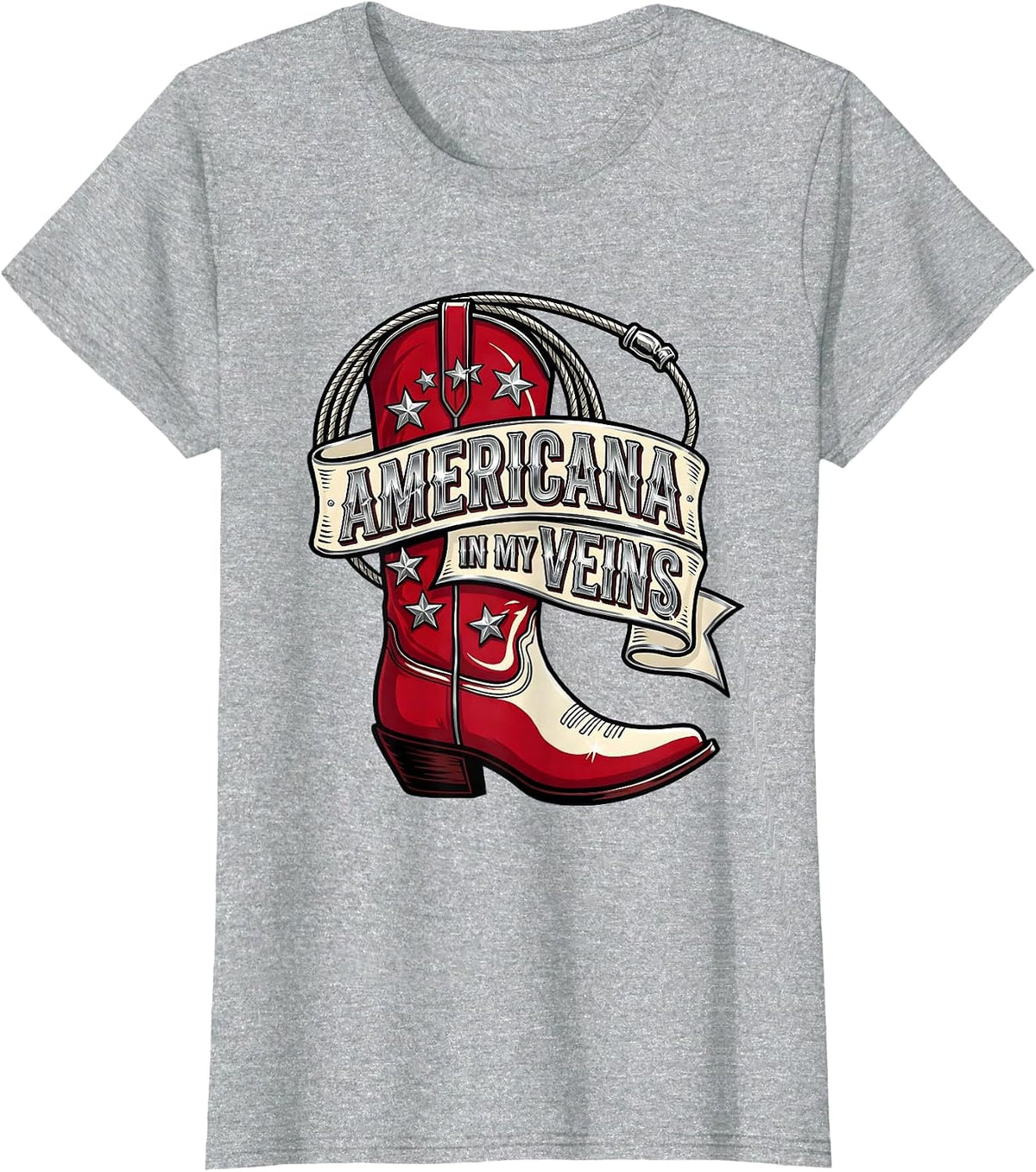 Americana In My Veins Red White and Blue Design T-Shirt - Heather Grey
