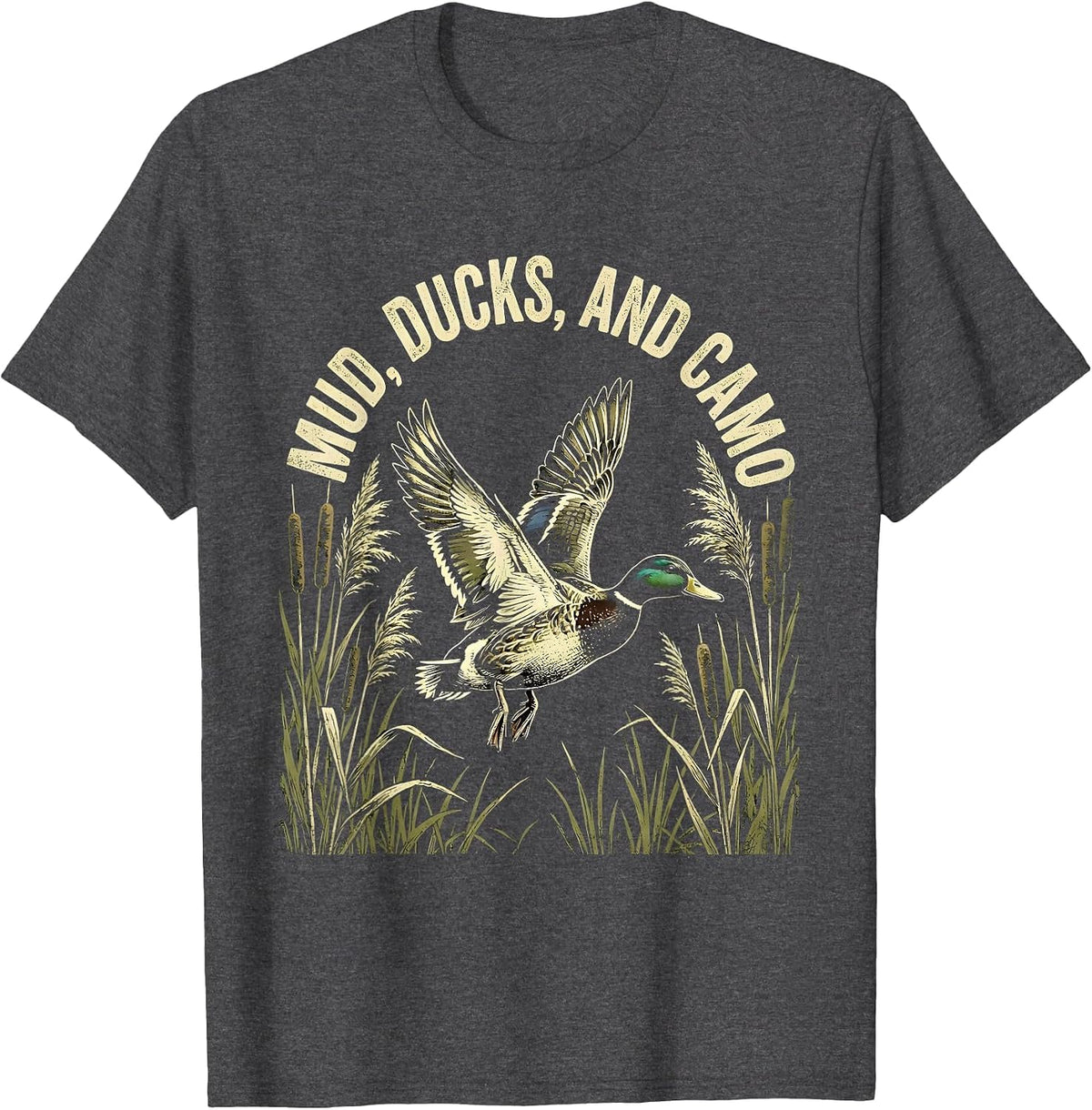 Men's Mud Ducks and Camo Duck Hunting Design T-Shirt - Dark Heather Grey