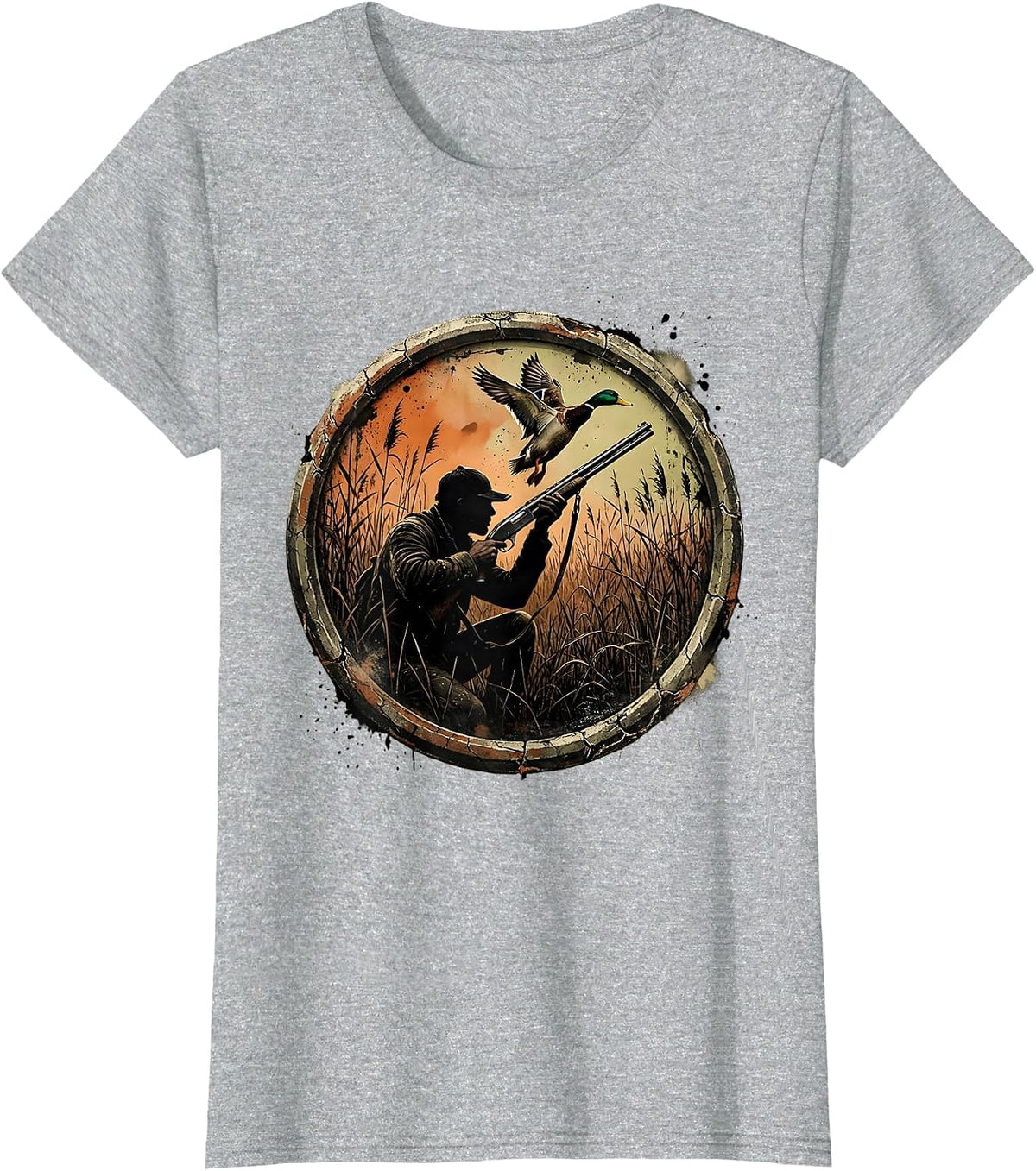 Women's Duck Hunter Rising From Marsh Reeds Graphic T-Shirt - Heather Grey