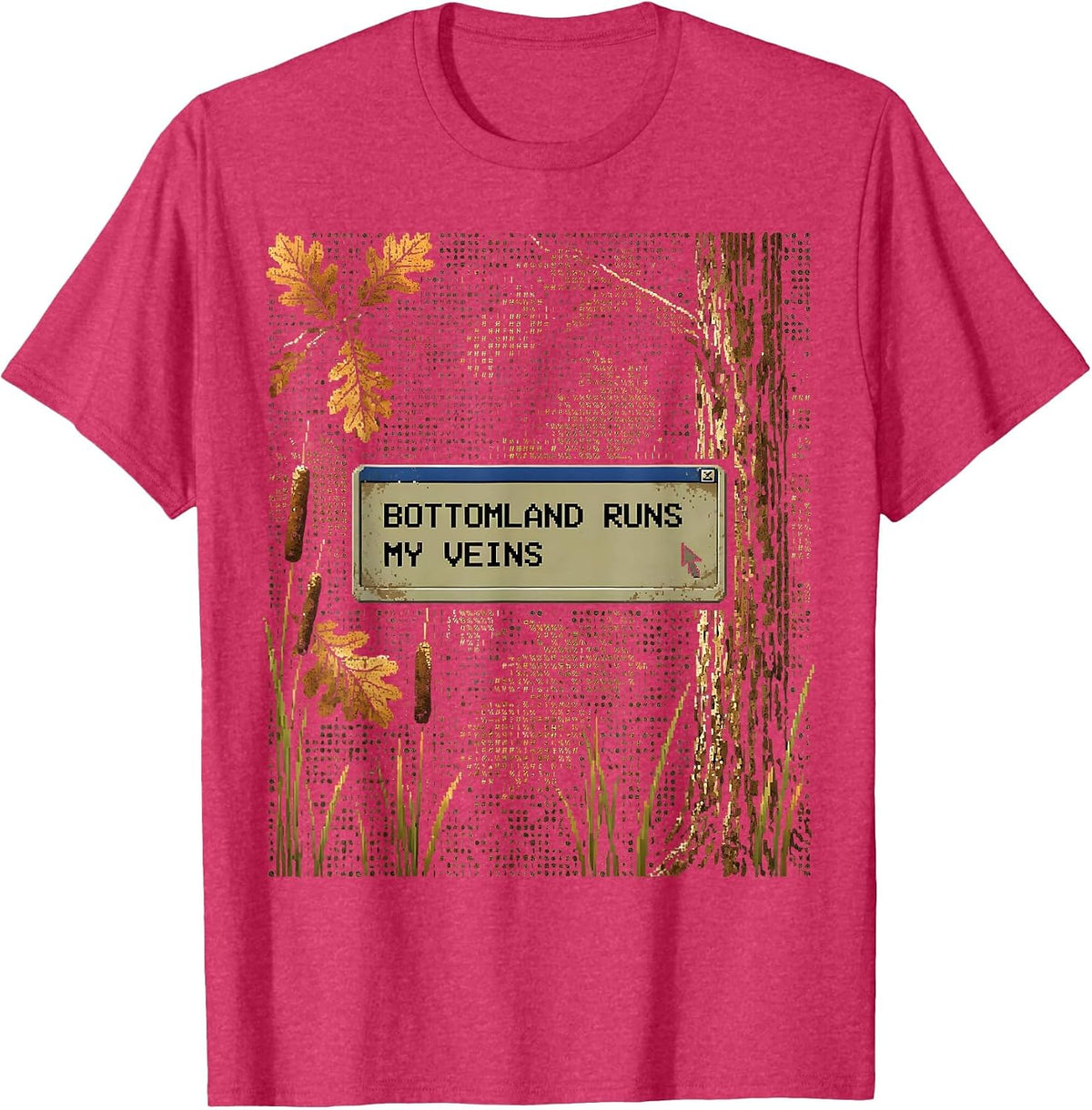 Bottomland Runs My Veins Camo Hunting Design T-Shirt - Red Heather
