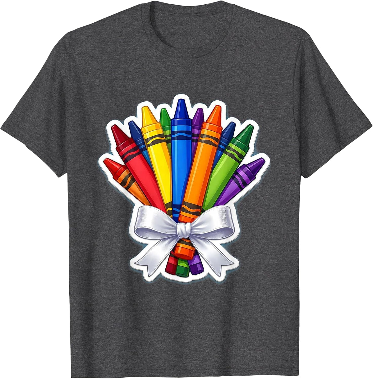 Third Grade Teacher Crayon Bouquet Illustration T-Shirt - Dark Heather Grey