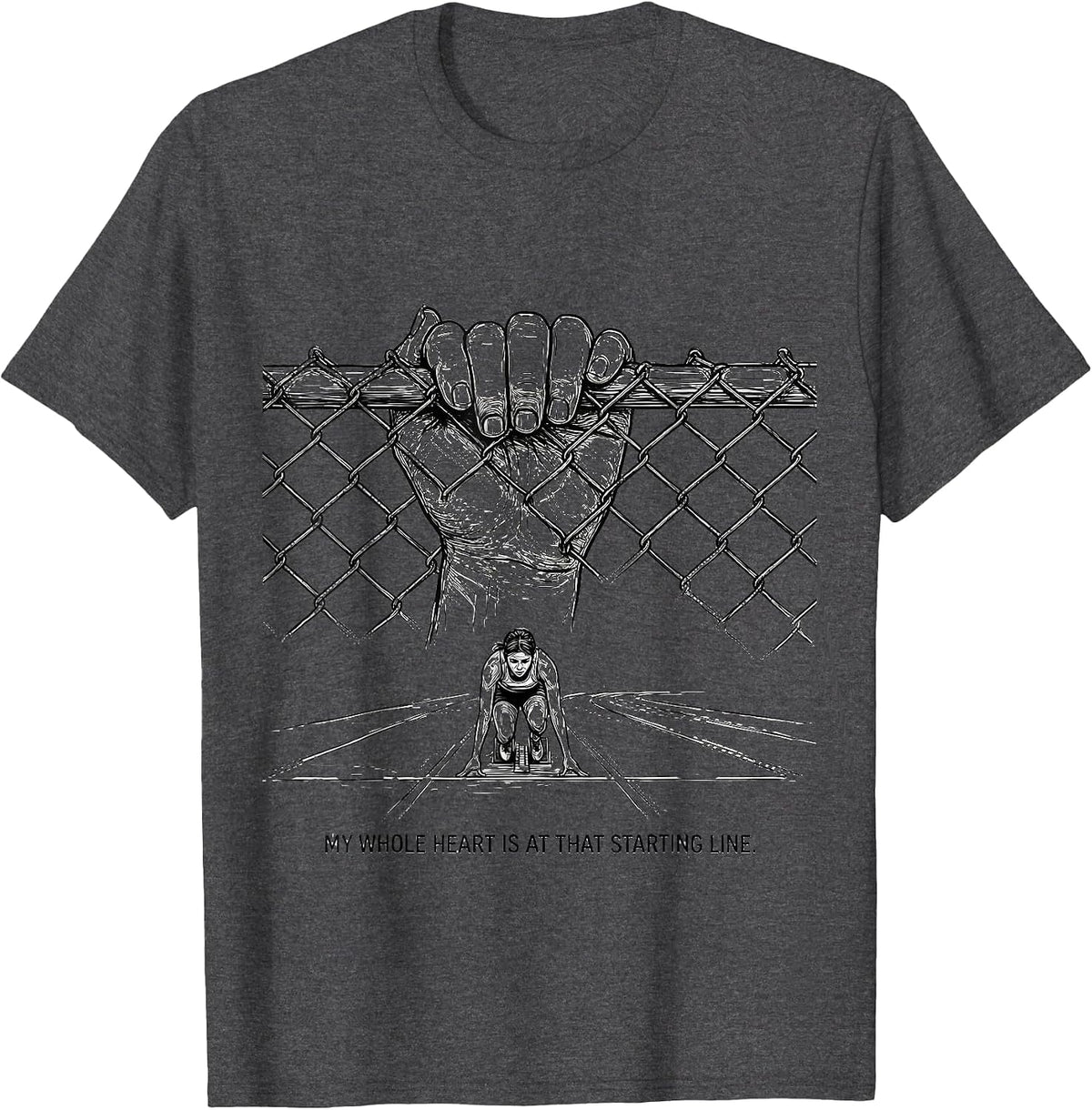 My Whole Heart Is At That Starting Line Track Mom T-Shirt - Dark Heather Grey