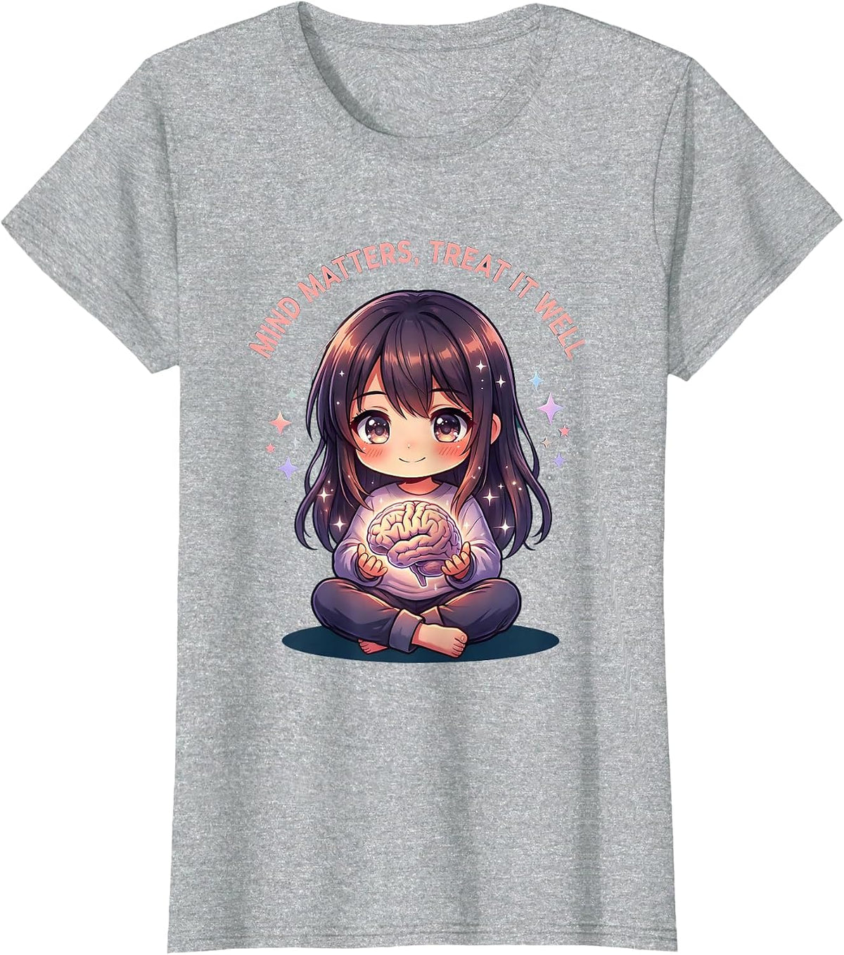 Mind Matters Treat It Well Mental Health Design T-Shirt - Heather Grey