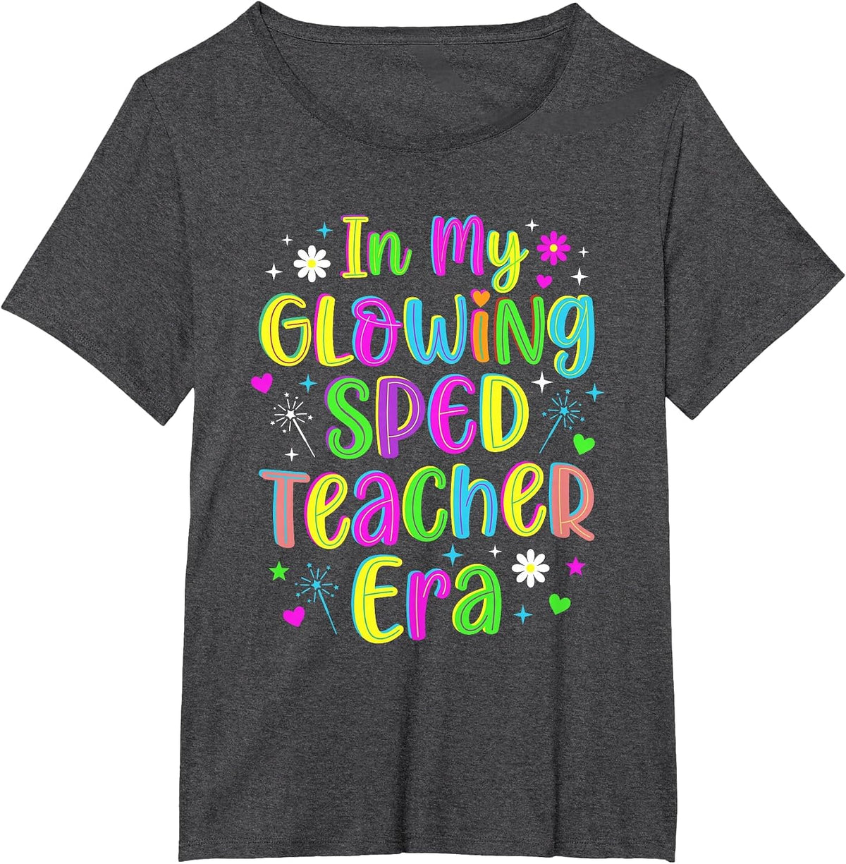 in My Glowing Sped Teacher Era Groovy Colorful Bright Retro T-Shirt - Dark Heather Grey