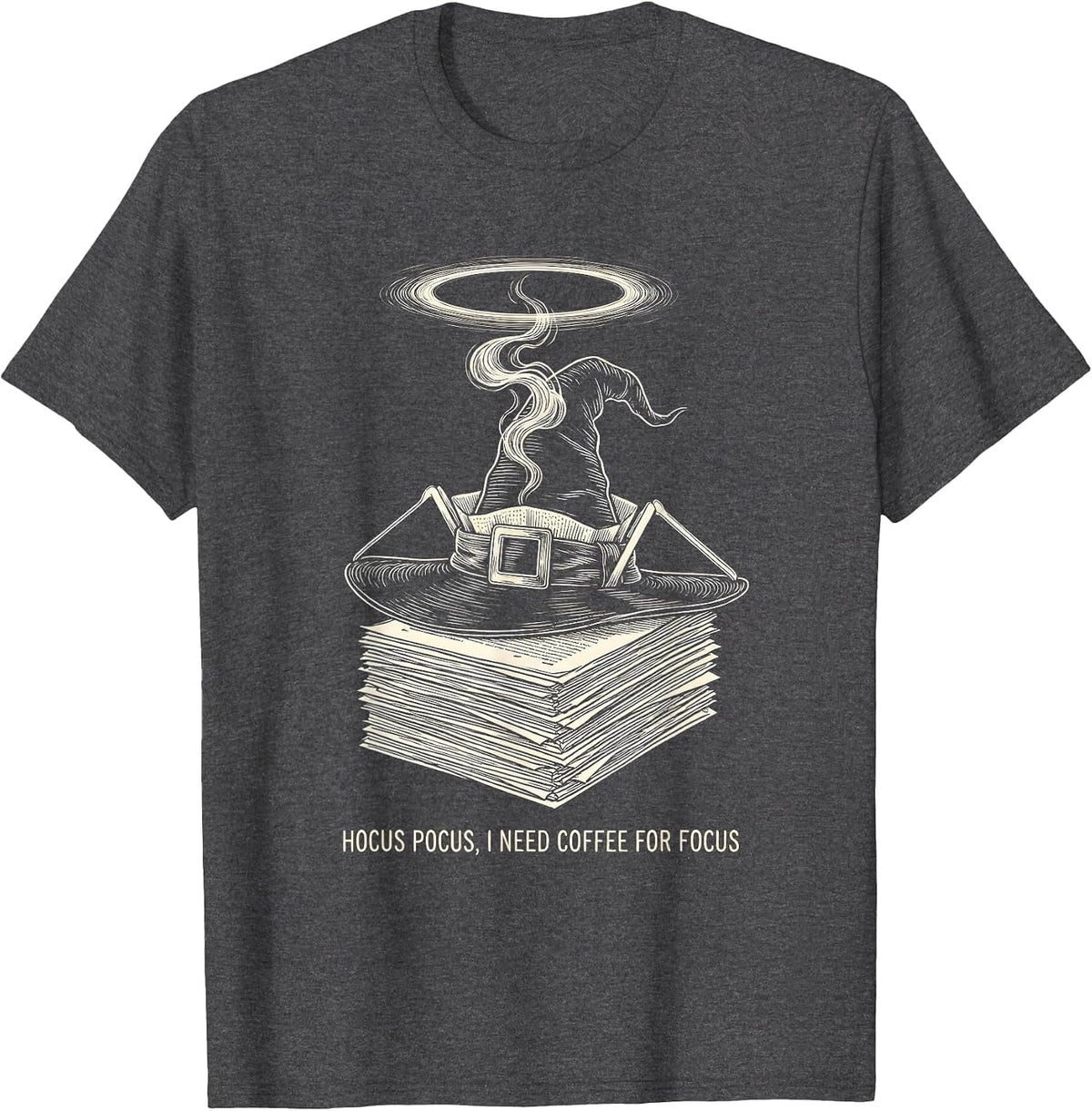 Men's Hocus Pocus I Need Coffee For Focus Funny Halloween Teacher T-Shirt - Dark Heather Grey