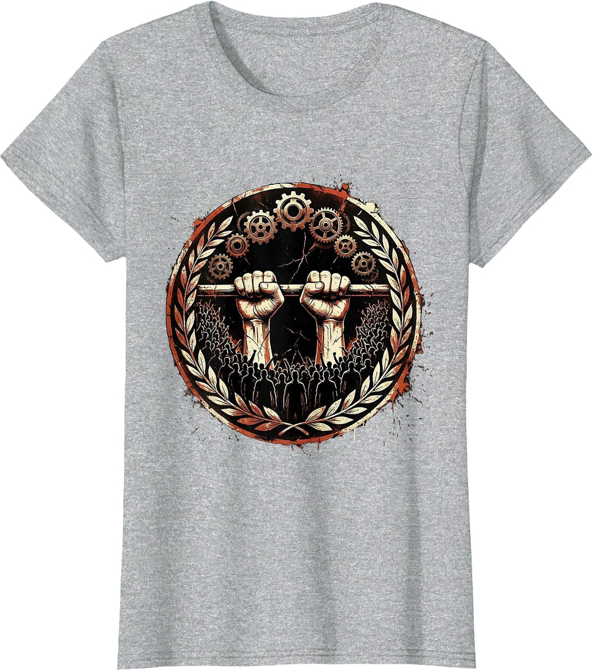 Labor Day Union Banner Crowd Illustration T-Shirt - Heather Grey
