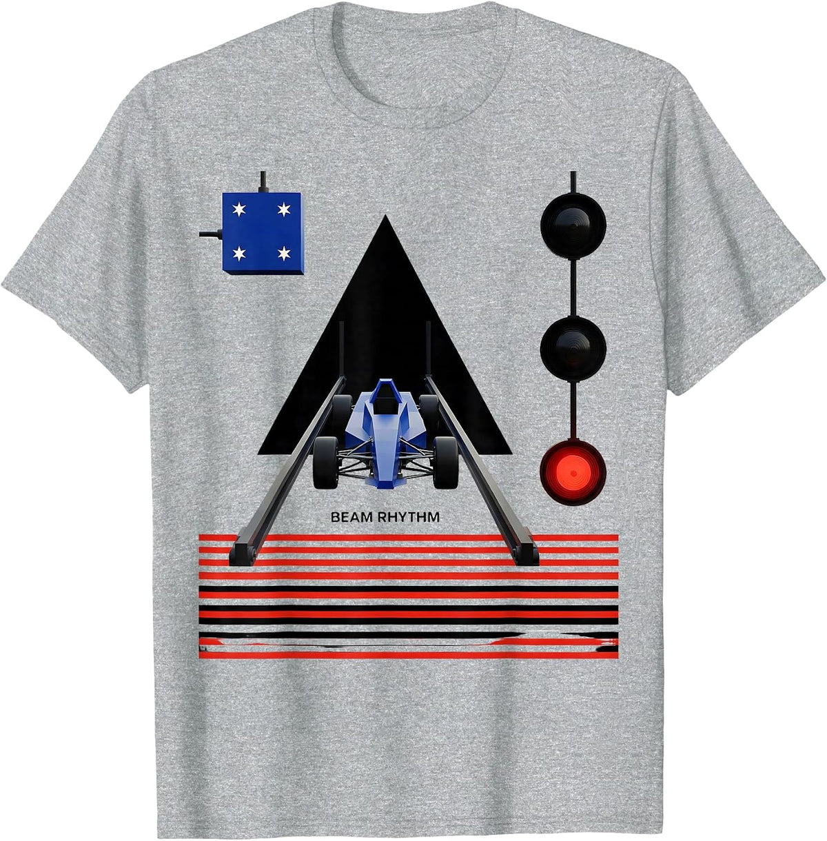 Men's Beam Rhythm Bauhaus Modernist RC Drag Racing American Flag T-Shirt - Heather Grey