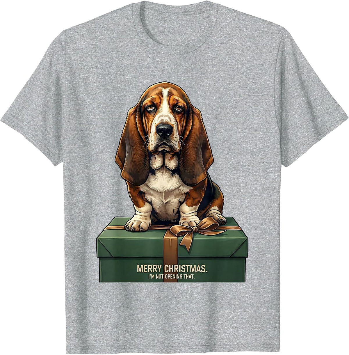 Men's Merry Christmas I'm Not Opening That Funny Basset Hound Dog T-Shirt - Heather Grey