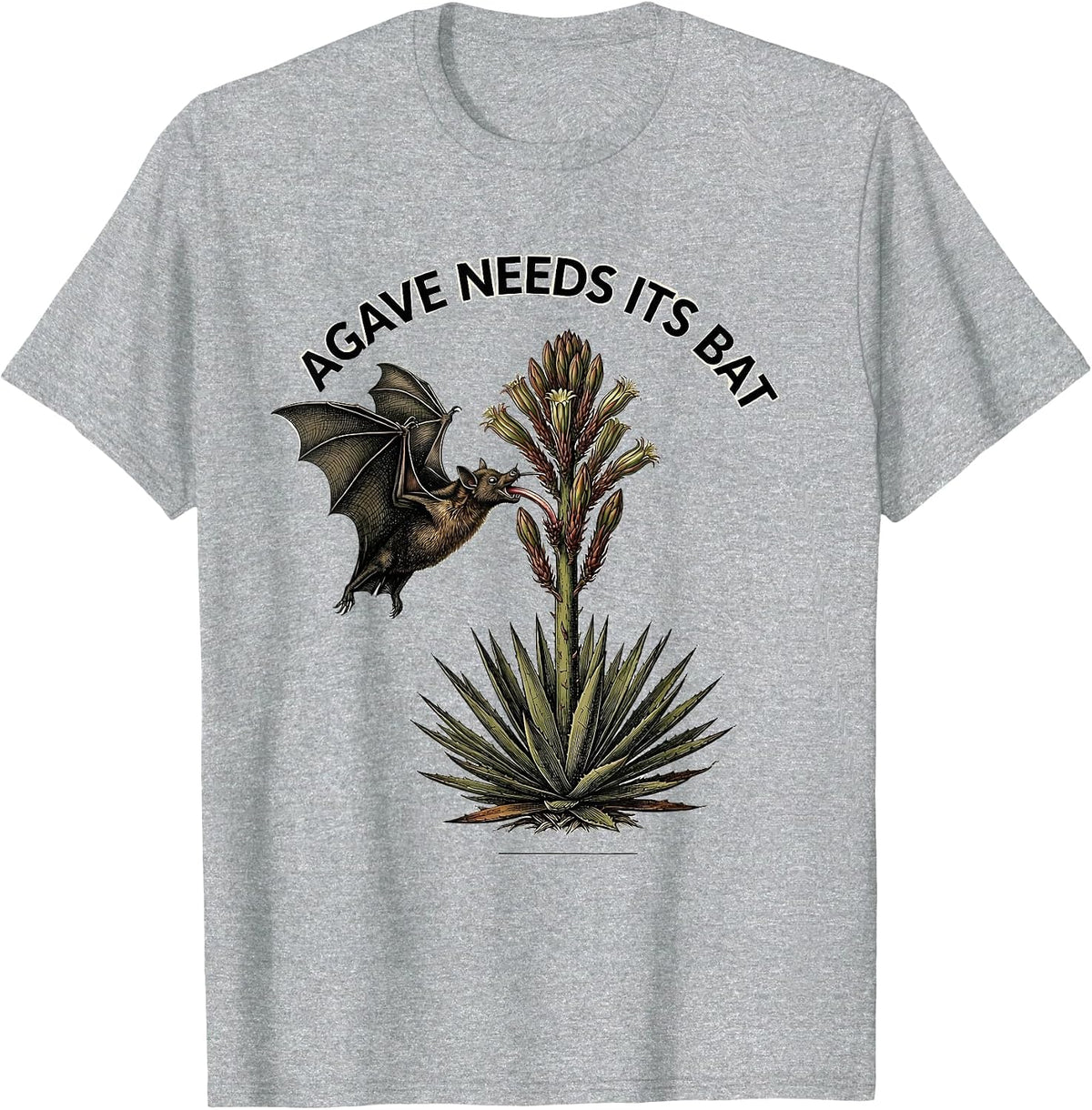 Men's Agave Needs Its Bat Botanical Bat Lover Wildlife T-Shirt - Heather Grey