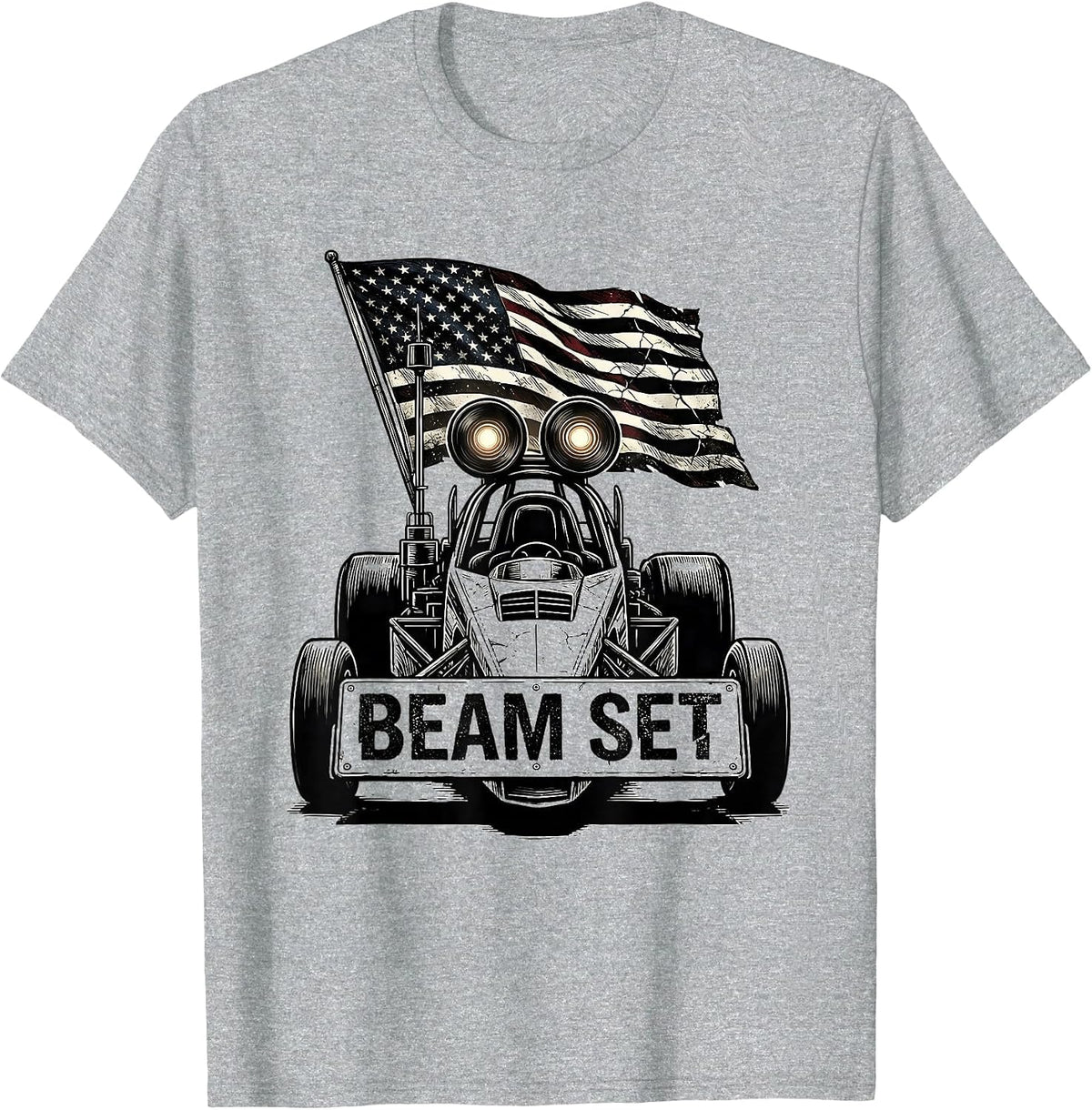 Men's Beam Set Patriotic RC Car Drag Racing American Flag Hobbyist T-Shirt - Heather Grey