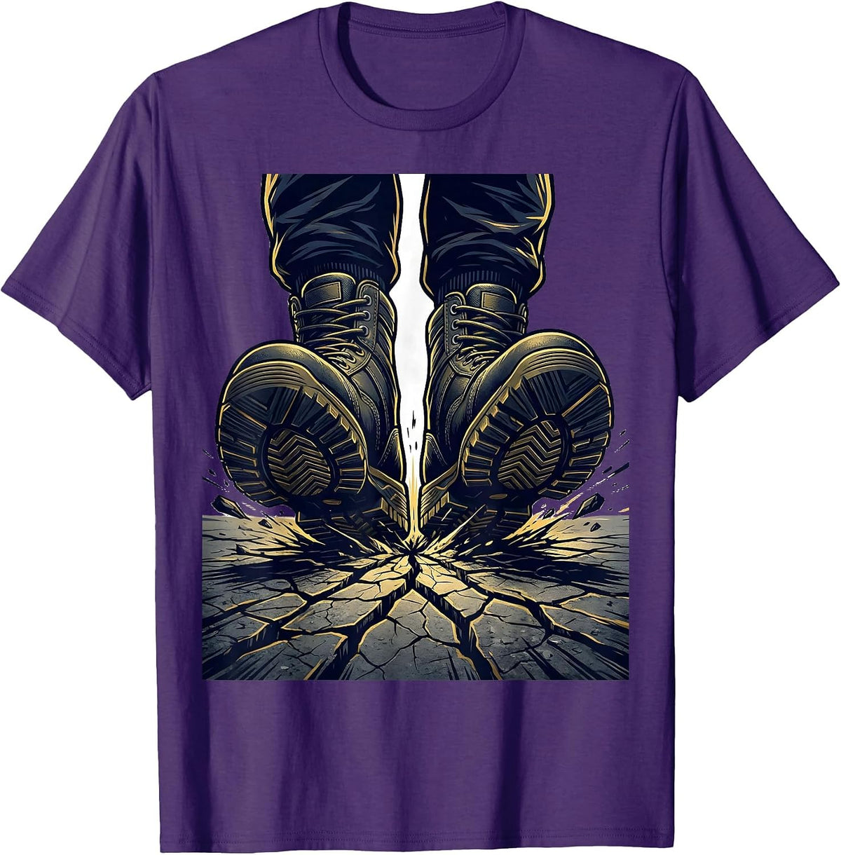 Men's Officer Boots on Cracked Pavement Graphic T-Shirt - Purple