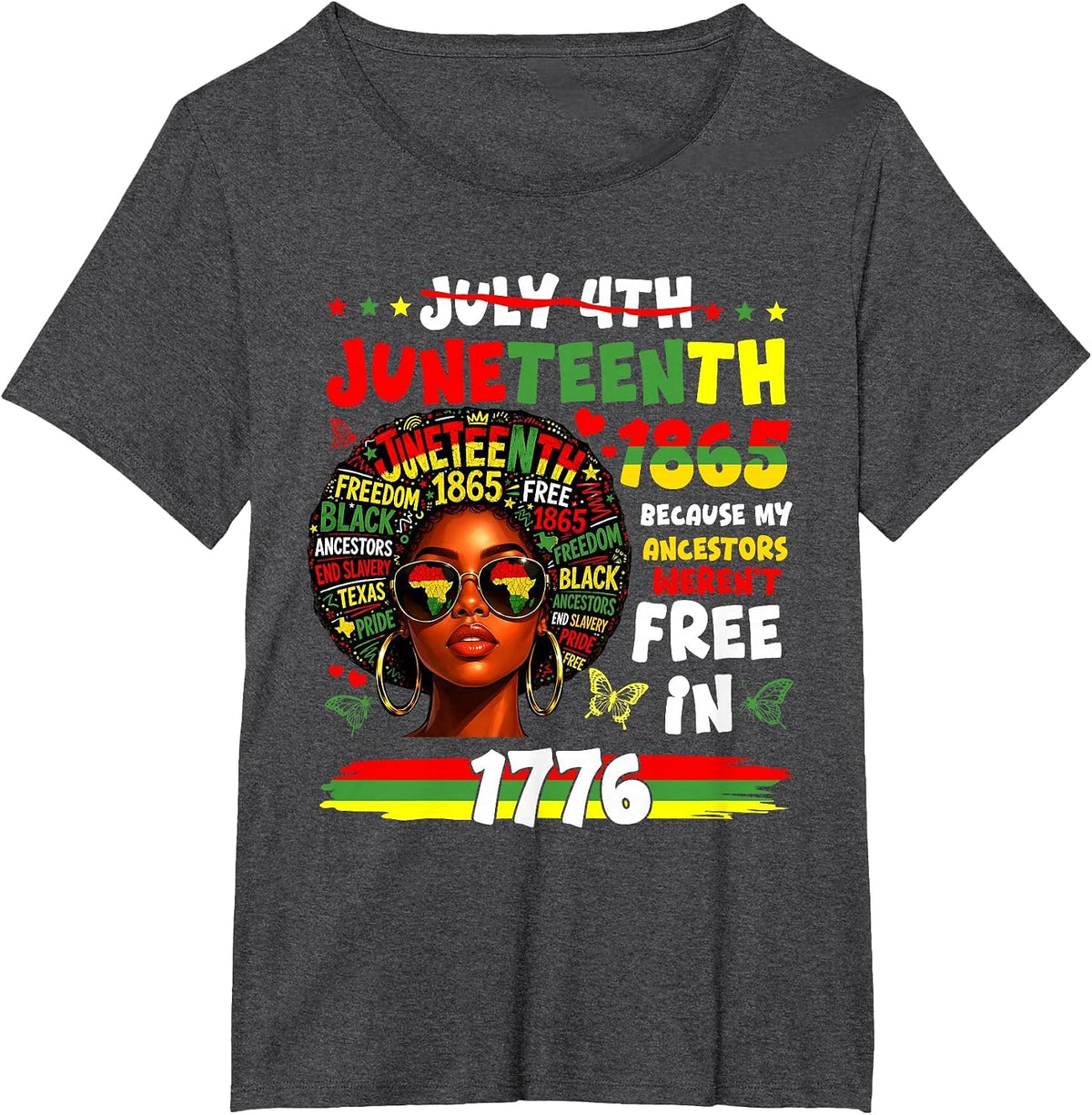 Juneteenth 1865 Afro African American 4th of July Men Women T-Shirt - Dark Heather Grey