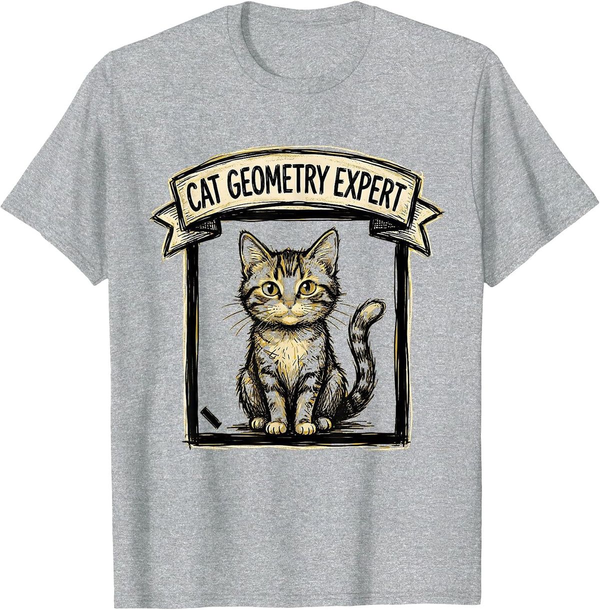 Men's Cat Geometry Expert Funny Math Cat Teacher Gift T-Shirt - Heather Grey