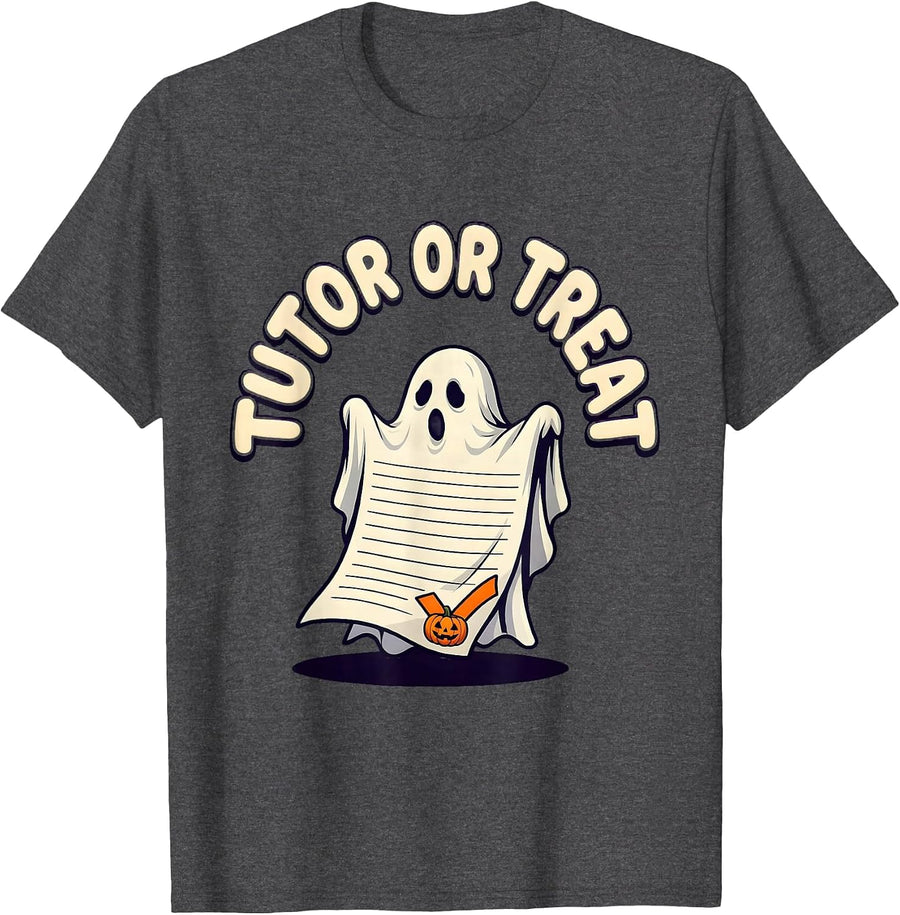Men's Tutor Or Treat Funny Teacher Halloween Ghost Costume T-Shirt - Dark Heather Grey