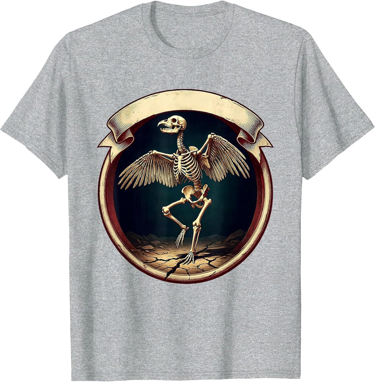 Men's Chicken Skeleton Dinosaur Fossil Pose Graphic T-Shirt - Heather Grey