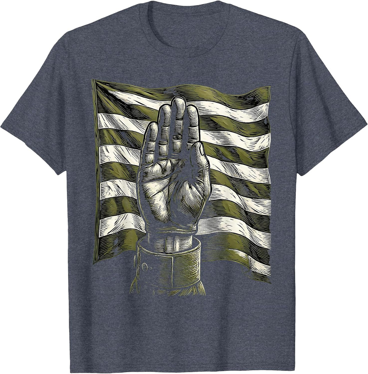 Soldier Salute Patriotic Flag Graphic Design T-Shirt - Heather Blue