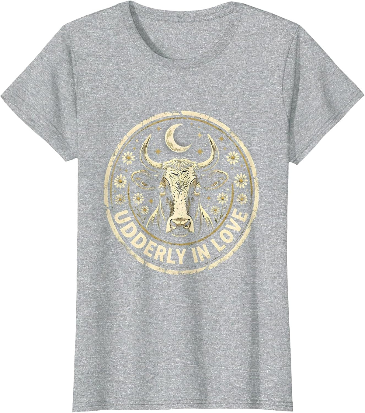 Udderly In Love Cute Cow Design T-Shirt - Heather Grey