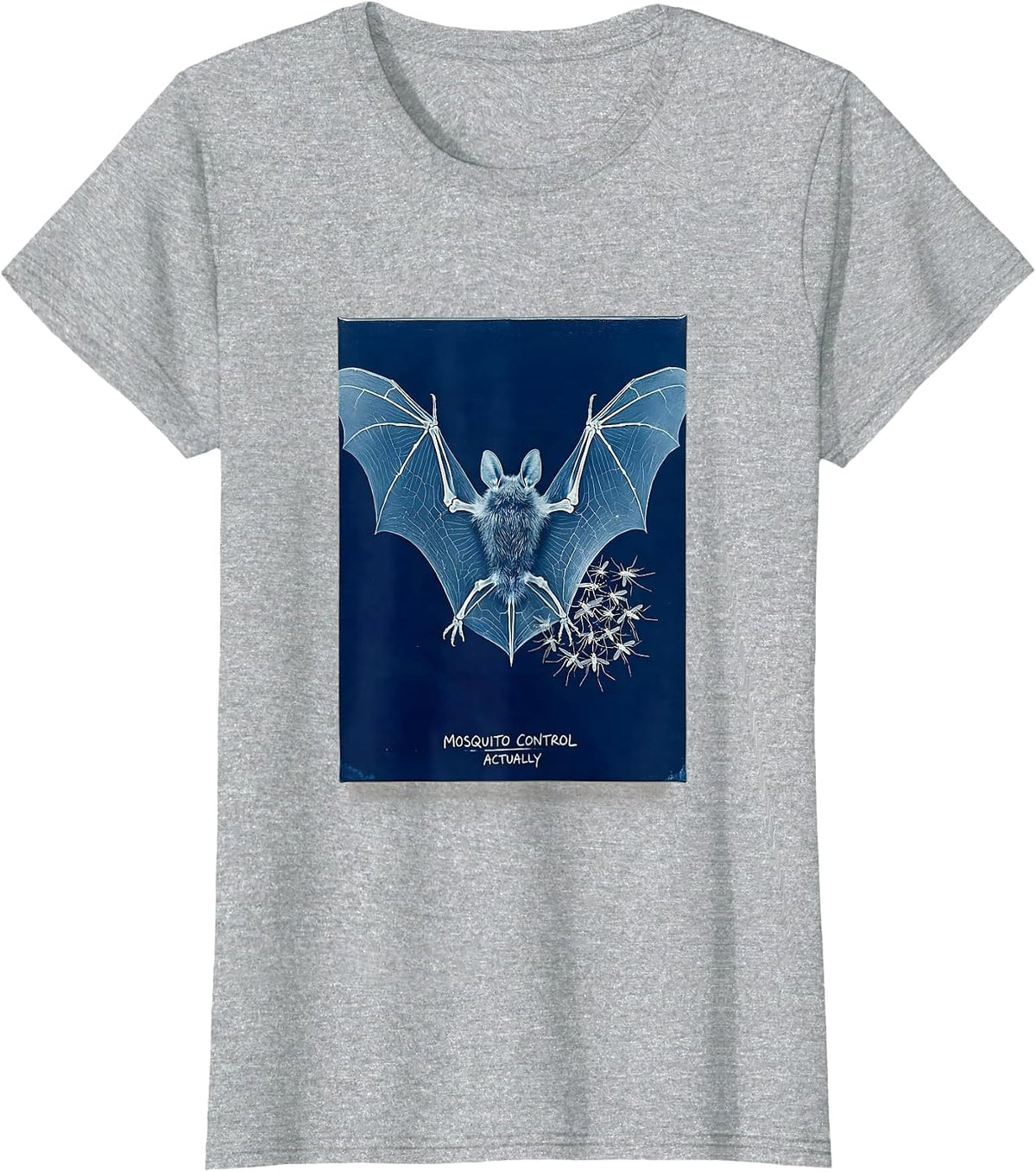 Women's Mosquito Control, Actually Funny Bat Lover Halloween Humor T-Shirt - Heather Grey