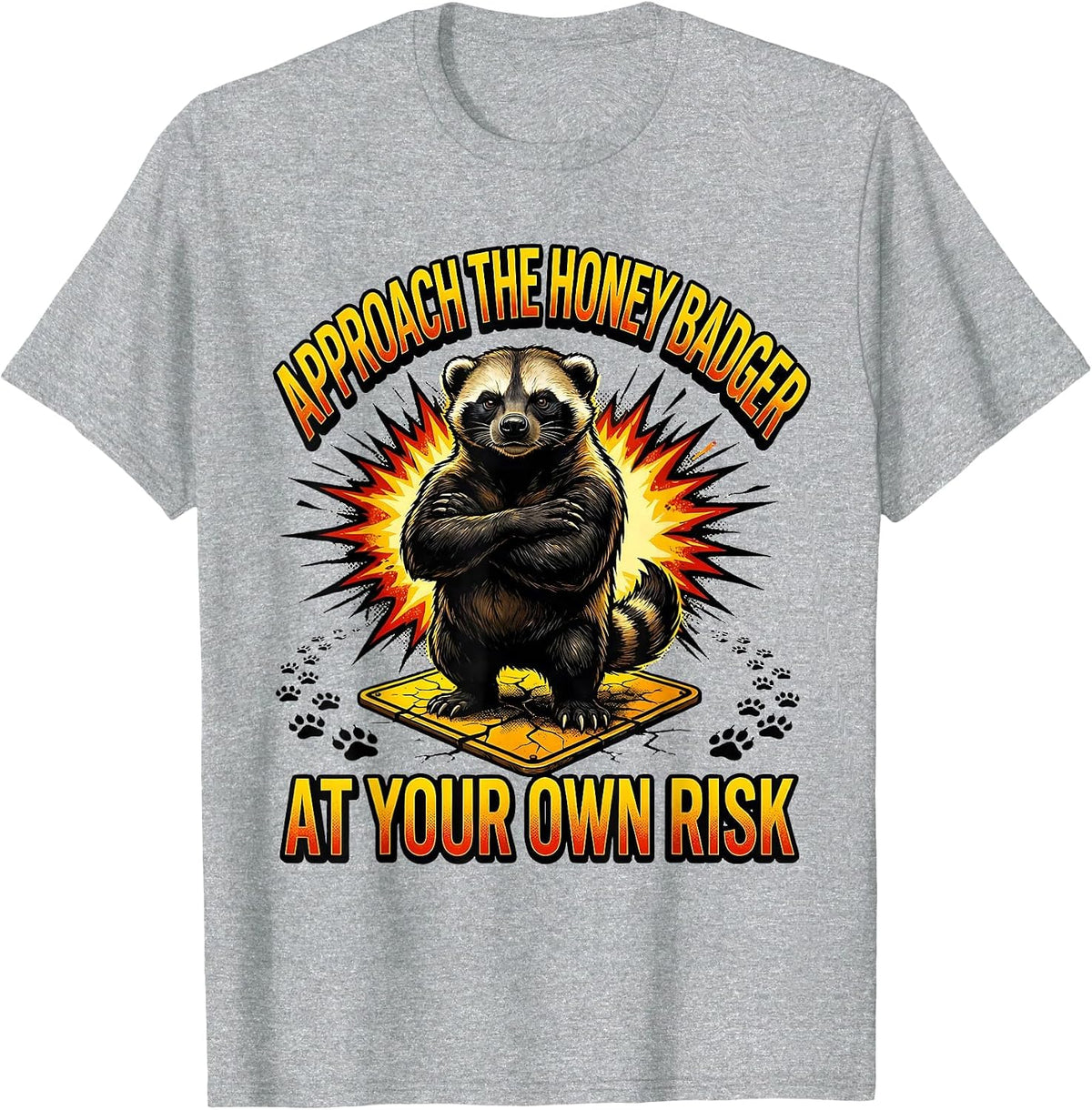 Men's Approach The Honey Badger At Your Own Risk Funny T-Shirt - Heather Grey