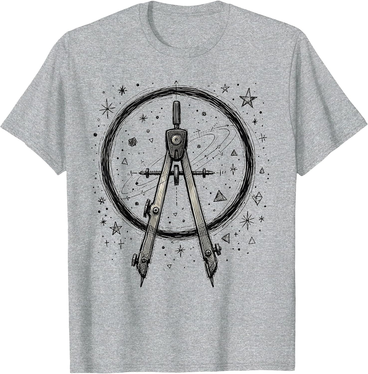 Men's Math Teacher Compass Starry Sky Graphic T-Shirt - Heather Grey