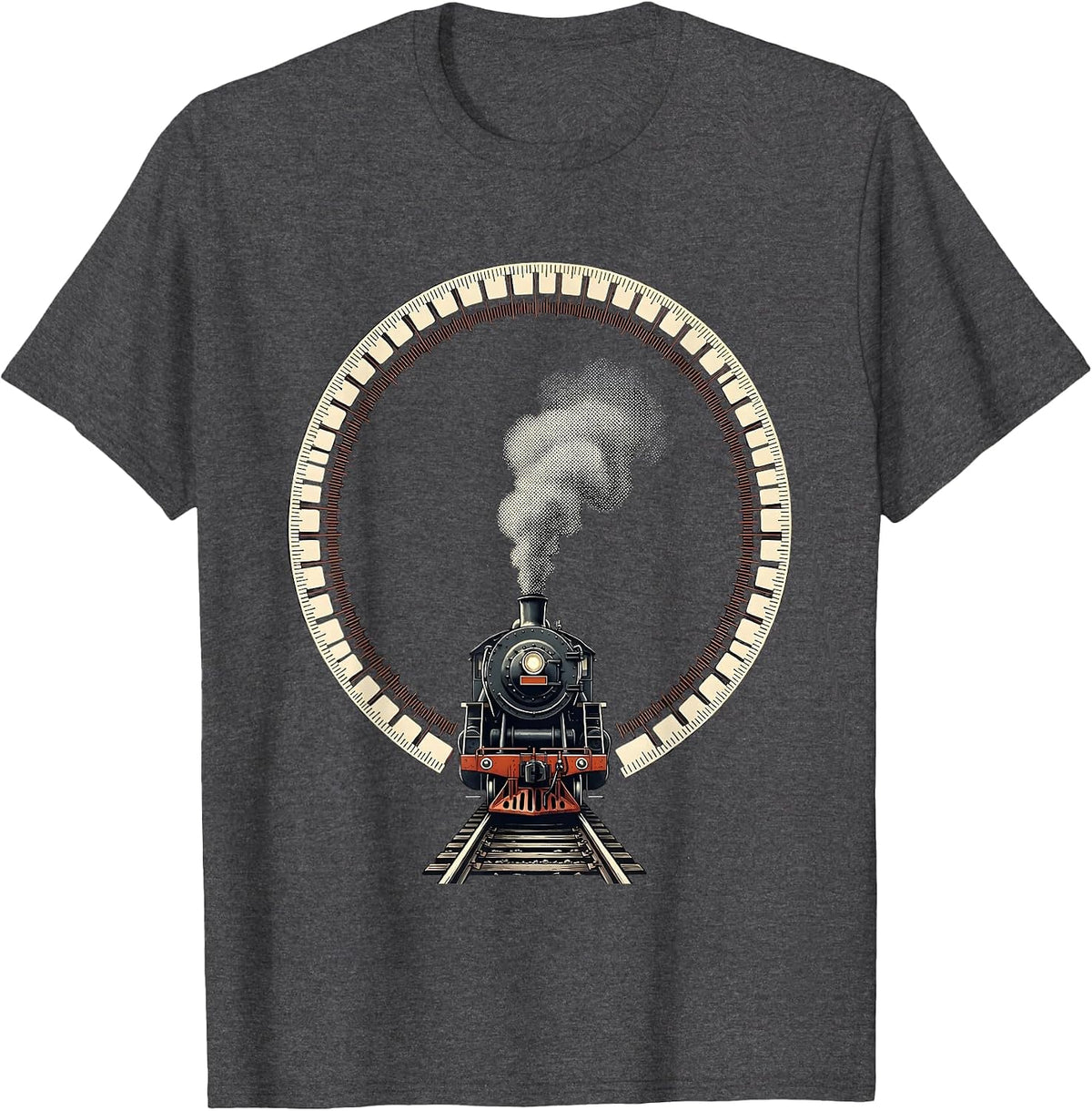 Men's Steam Locomotive Ring Train Enthusiast Railroad History T-Shirt - Dark Heather Grey