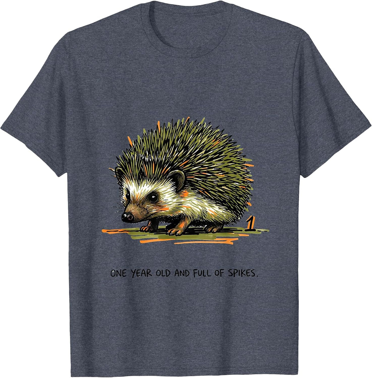 One Year Old And Full Of Spikes Playful Hedgehog First T-Shirt - Heather Blue