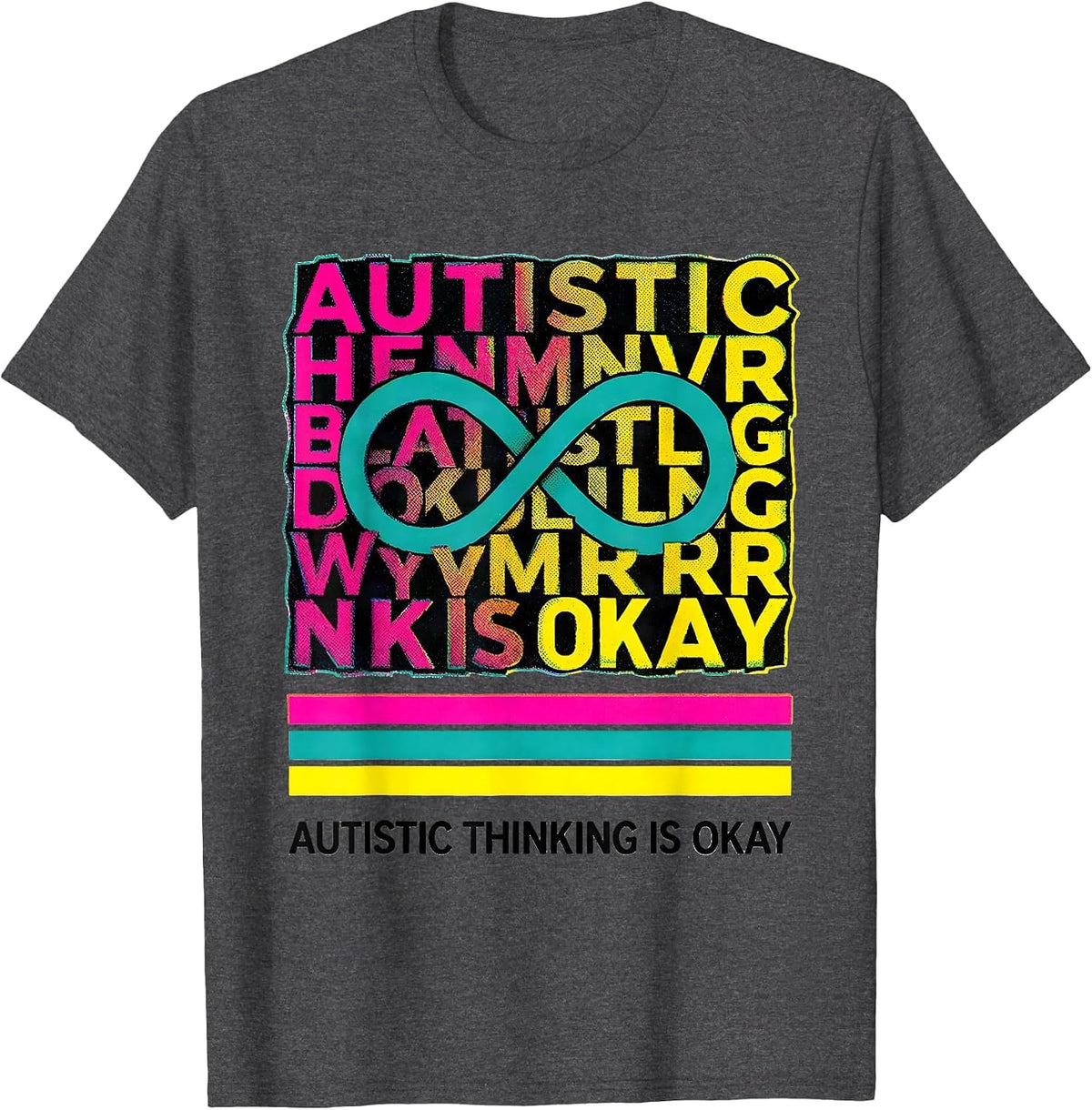 Men's Autistic Thinking Is Okay Risograph Neurodiversity Humor T-Shirt - Dark Heather Grey