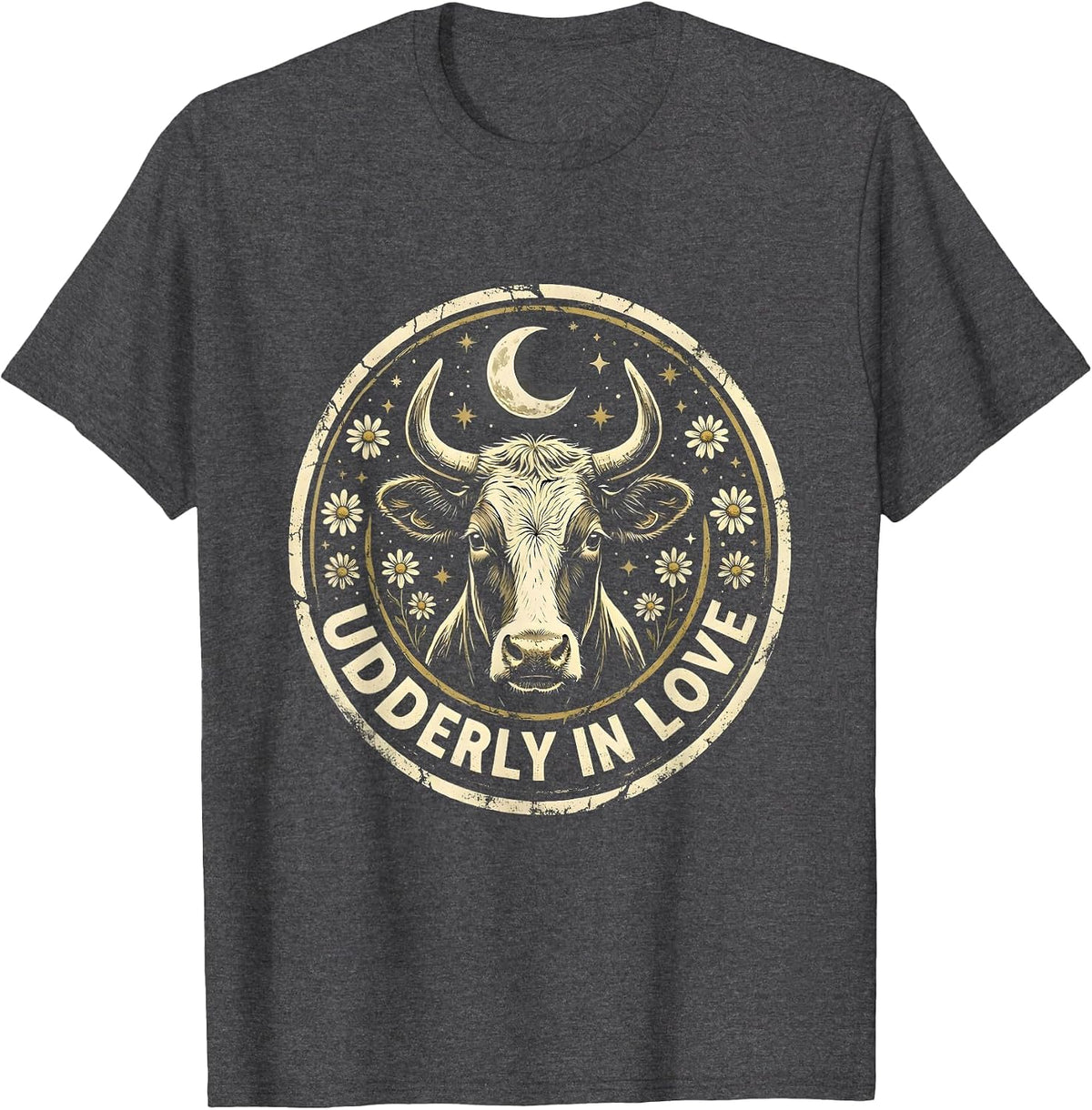 Udderly In Love Cute Cow Design T-Shirt - Dark Heather Grey