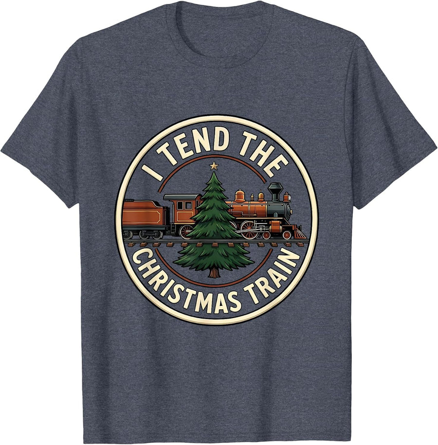 I Tend The Christmas Train Funny Train Hobbyist Holiday T-Shirt - Heather Blue