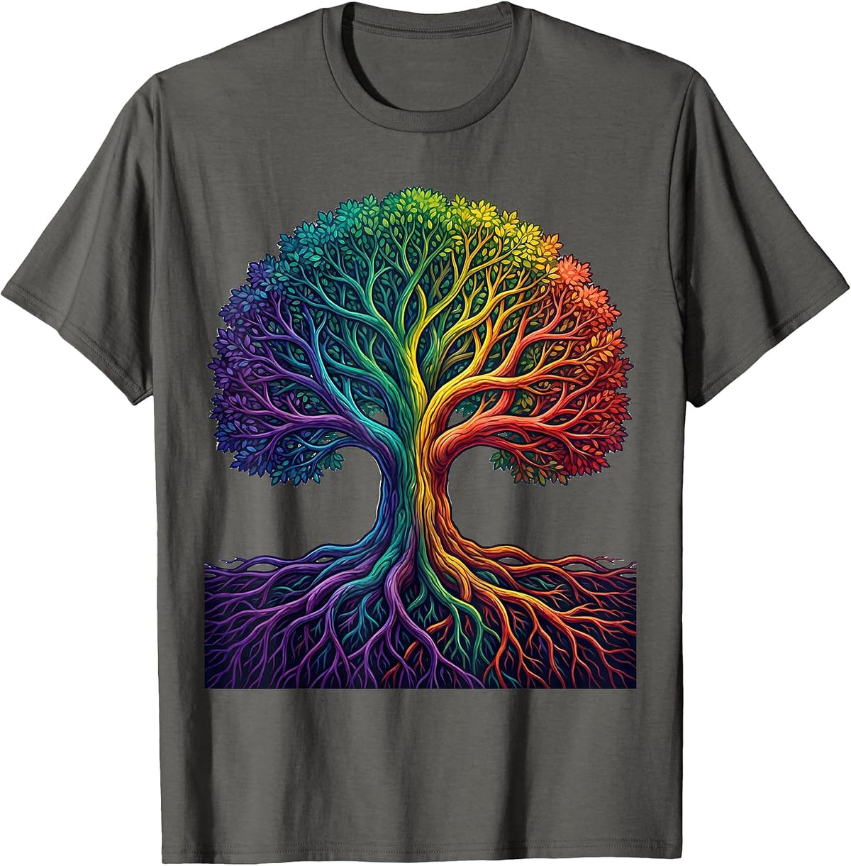 Men's Neurodiversity Tree With Roots Graphic Design T-Shirt - Asphalt Grey