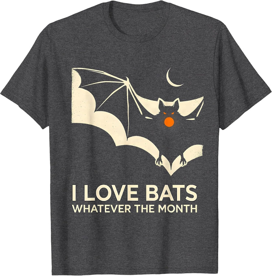 Men's I Love Bats Whatever The Month Vintage Bat Lover Halloween T-Shirt - Dark Heather Grey