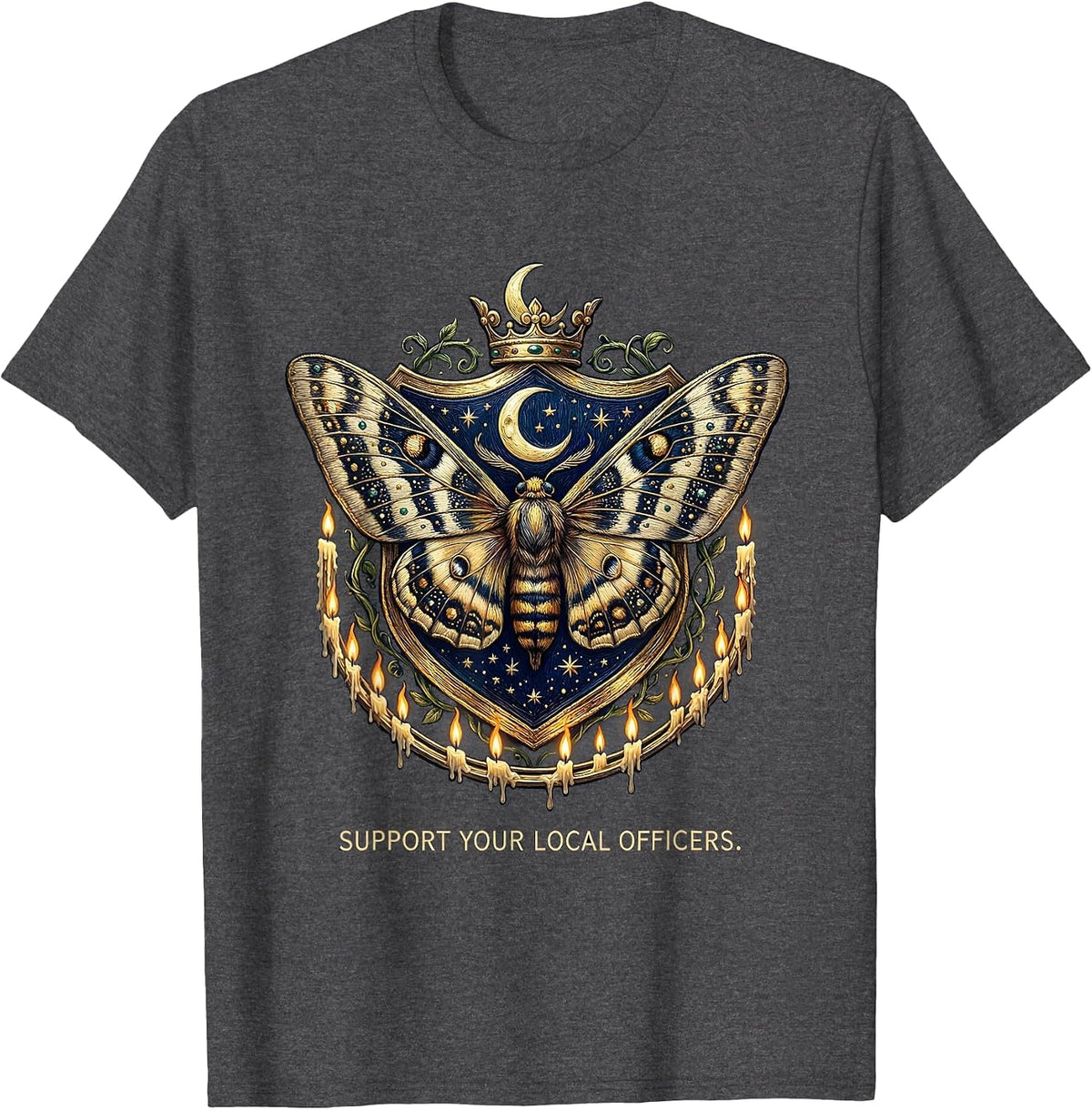 Men's Support Your Local Officers Back the Blue Design T-Shirt - Dark Heather Grey
