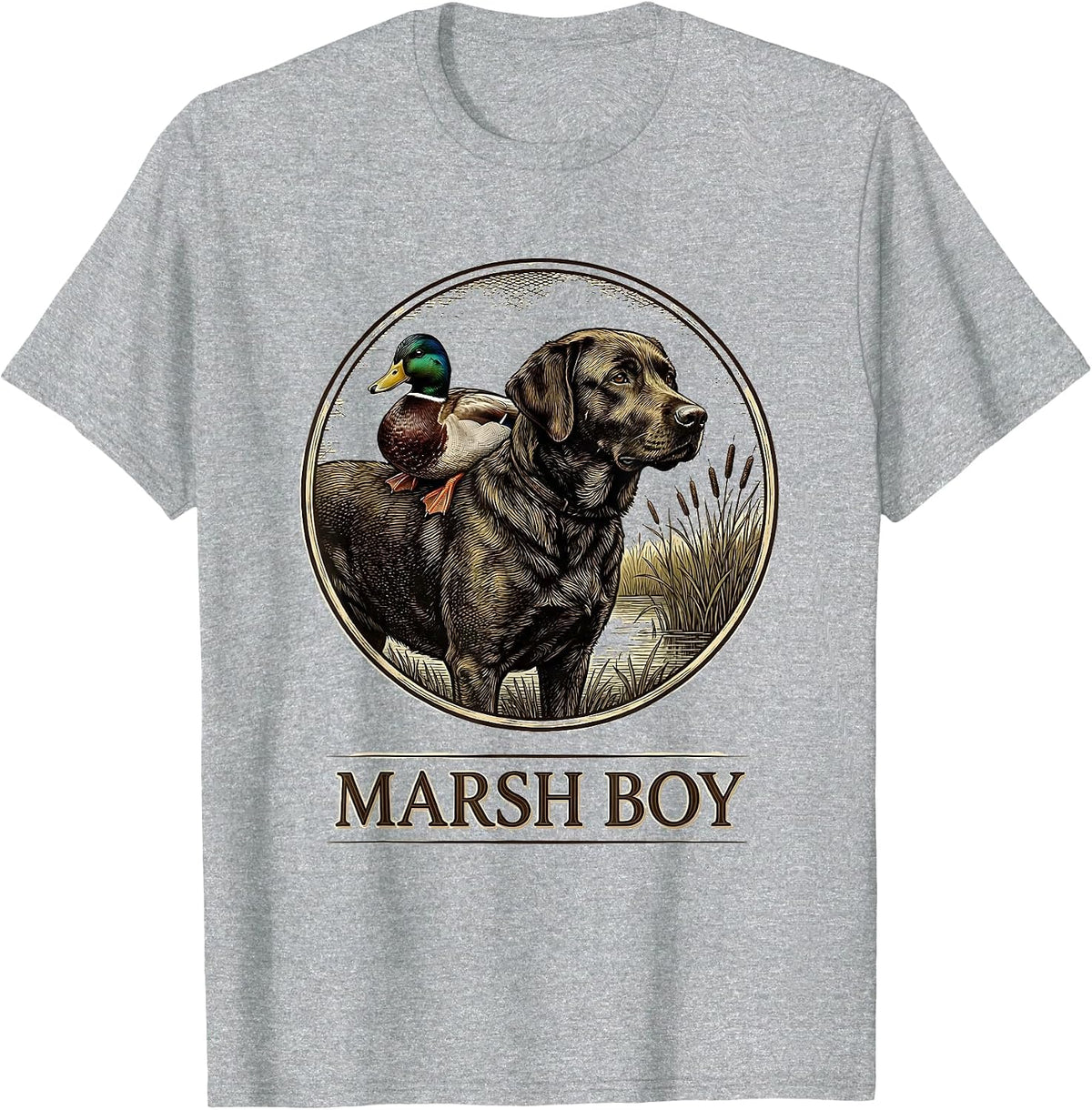Men's Marsh Boy Vintage Labrador Duck Hunting Rural Heritage T-Shirt - Heather Grey