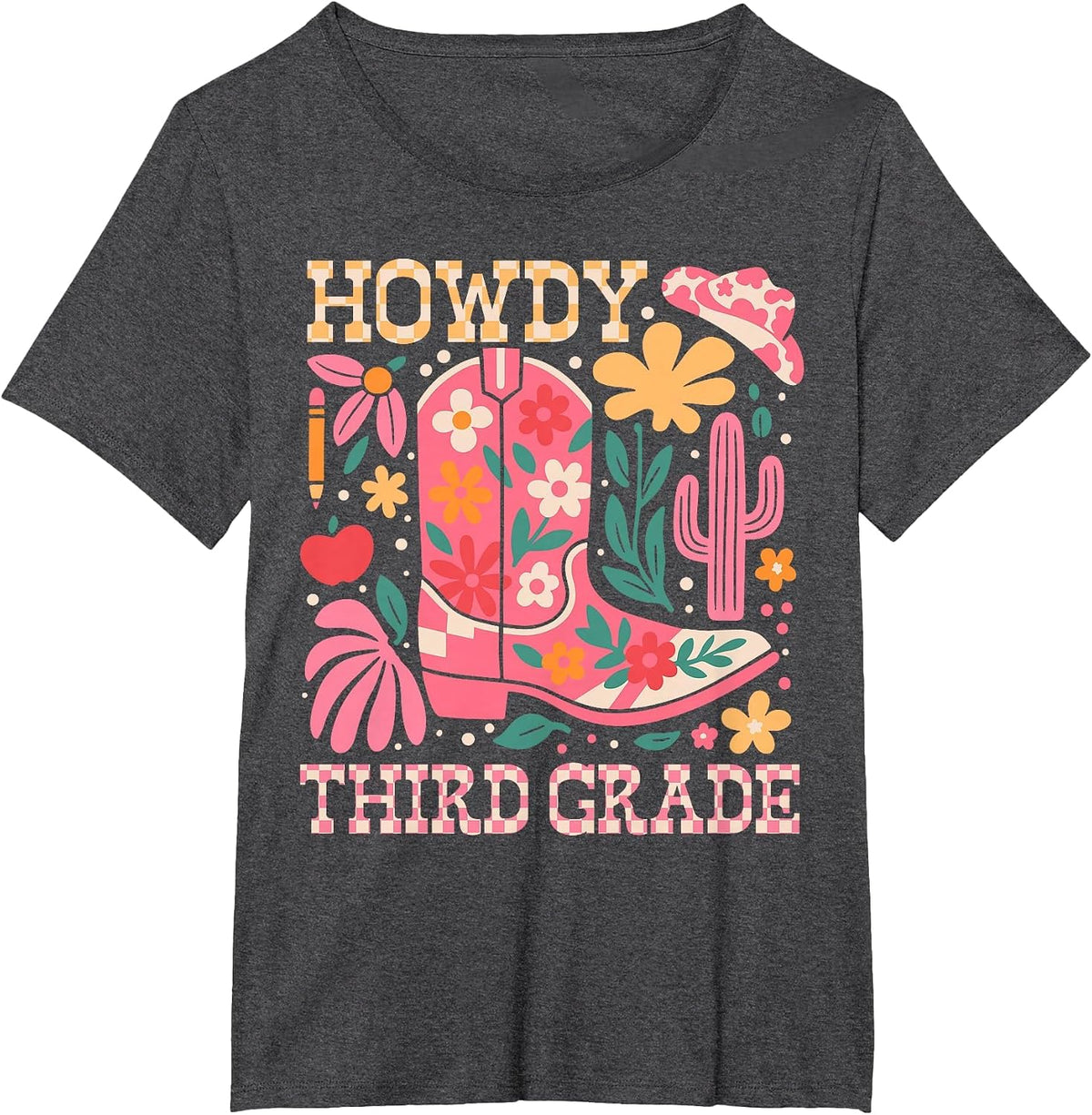 Howdy Third 3rd Grade Cowgirls Teacher Back to School T-Shirt - Dark Heather Grey