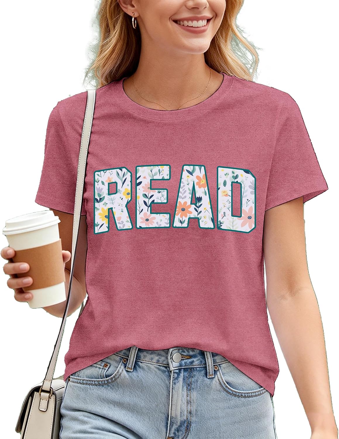 Reading Shirt for Women Read T-Shirt Teacher Reader Book Lover Tee Top - Pink