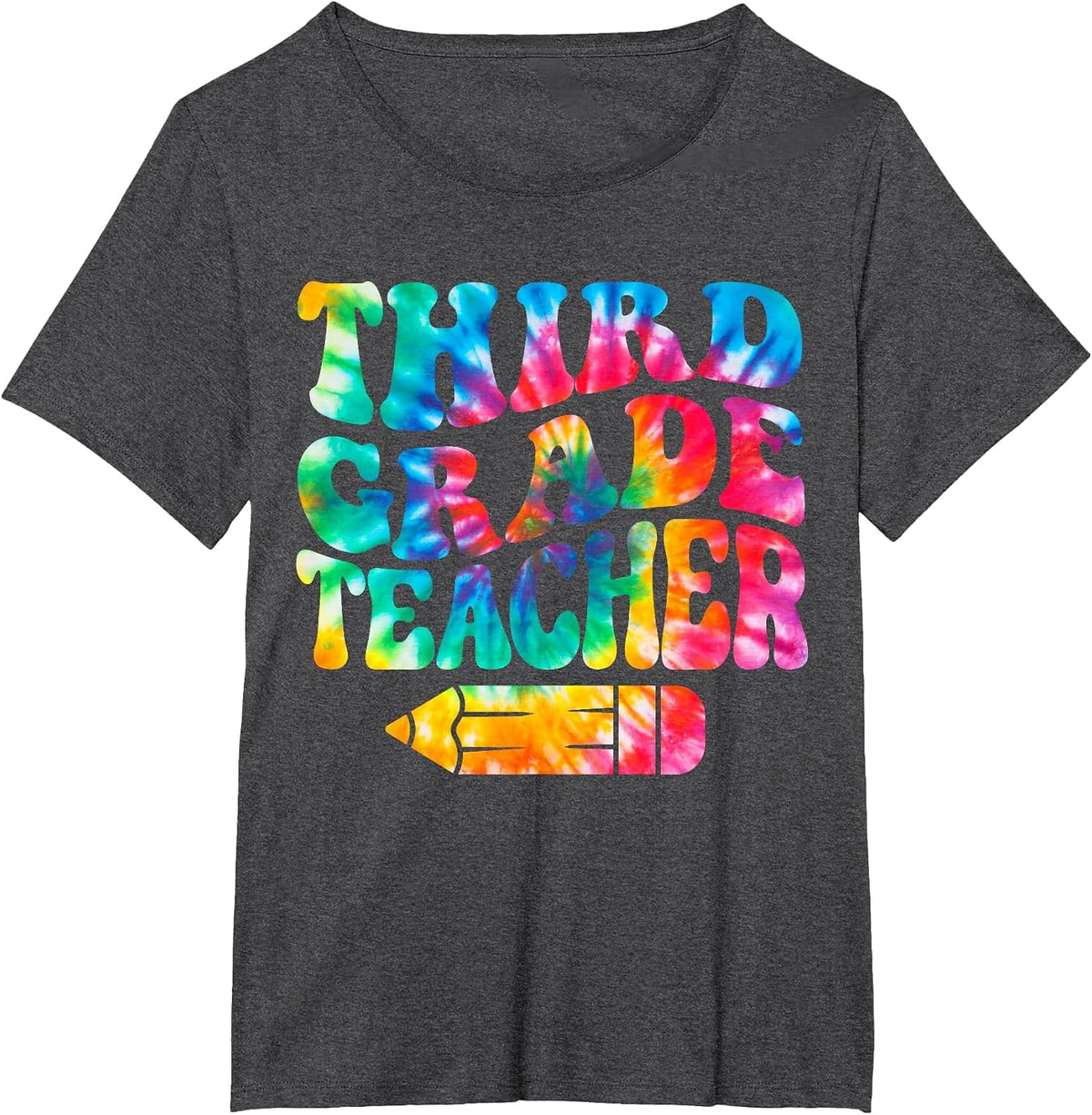 Retro Third Grade Teacher Tie Dye Funny 3rd Grade Teacher T-Shirt - Dark Heather Grey
