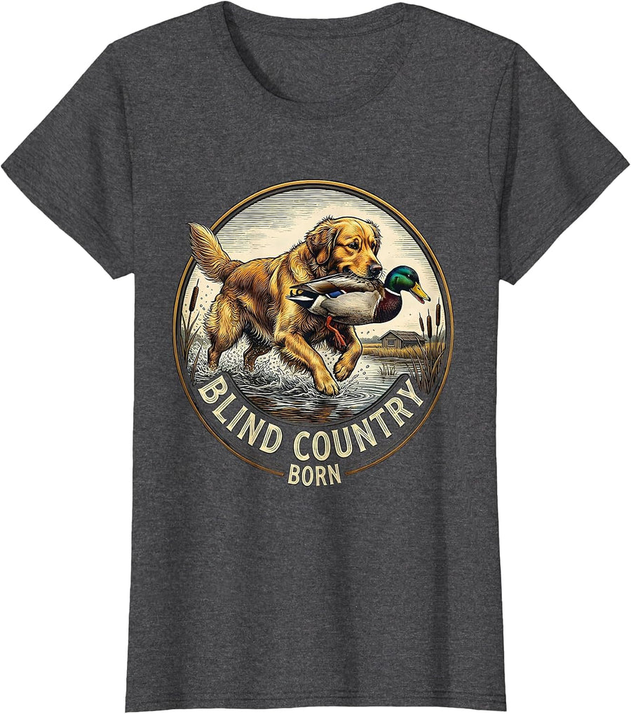 Women's Blind Country Born Hunting Dog Waterfowl Youth Outdoor T-Shirt - Dark Heather Grey