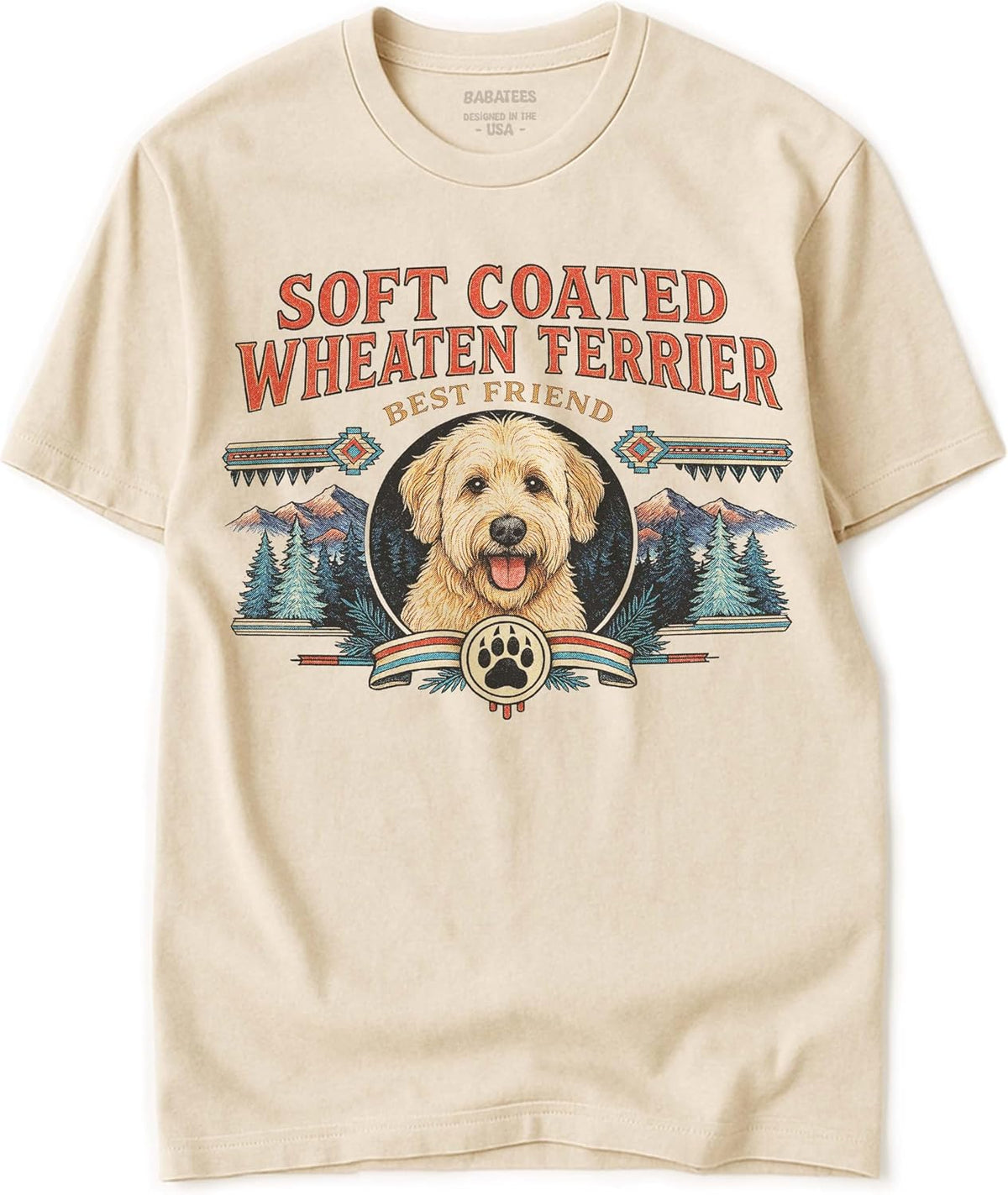 Dog Art Tshirt for Men & Women - Wilderness Artwork - 100% Natural, Raw, Undyed, Heavyweight Cotton - Soft Coated Wheaten