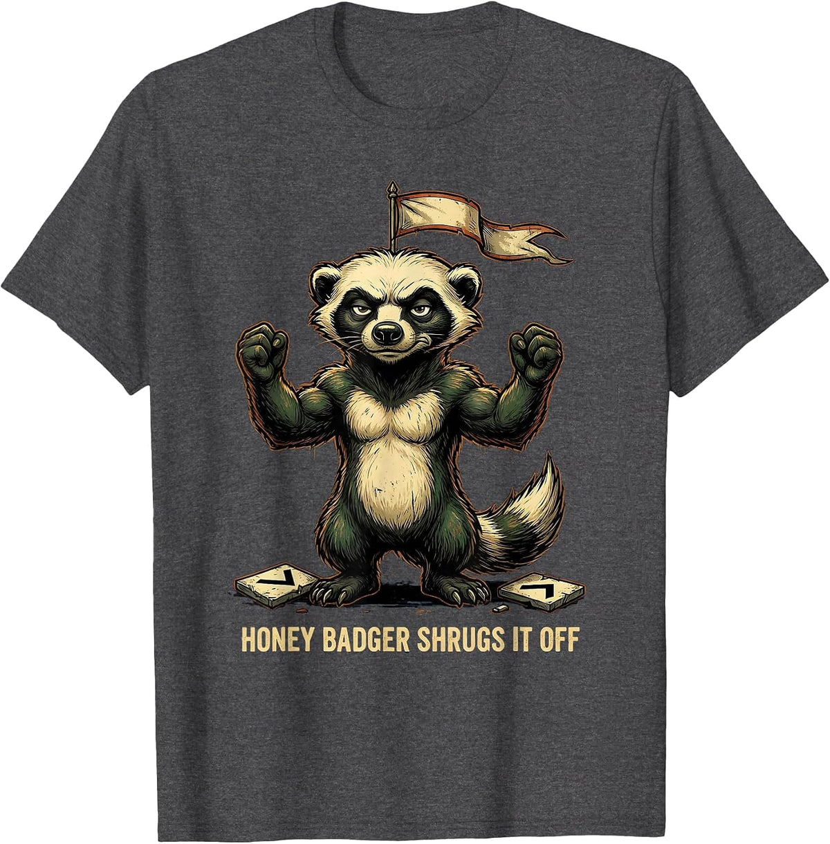 Honey Badger Shrugs It Off Vintage Funny Animal Humor T-Shirt - Dark Heather Grey