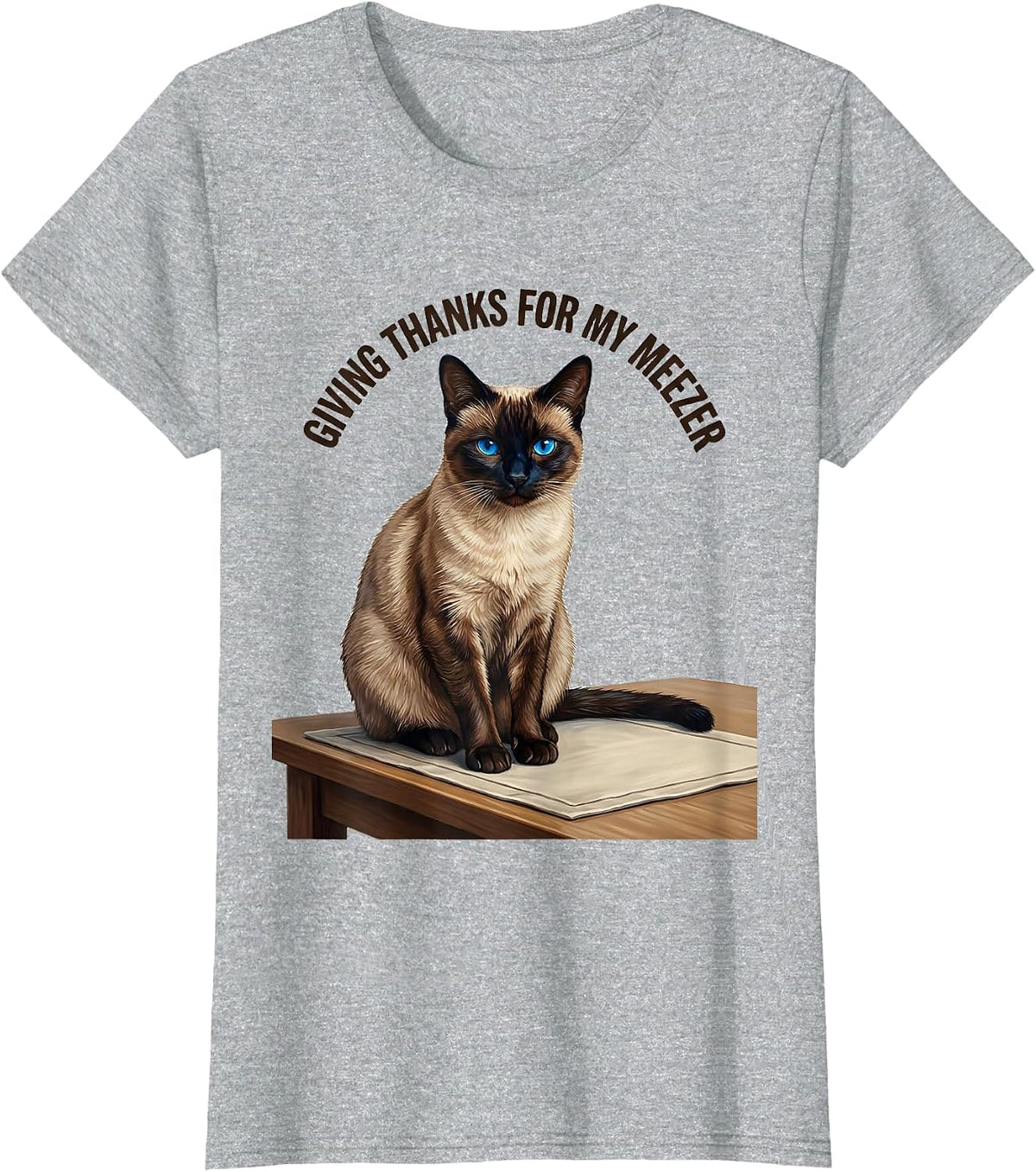 Giving Thanks For My Meezer Siamese Cat Owner Siamese Lover T-Shirt - Heather Grey
