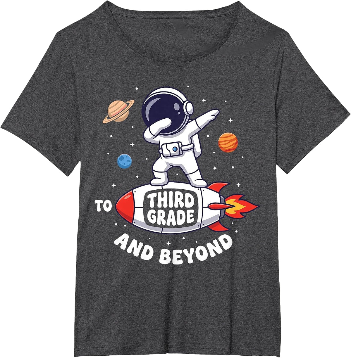to 3rd Grade and Beyond Back to School Astronaut Space Tee T-Shirt - Dark Heather Grey
