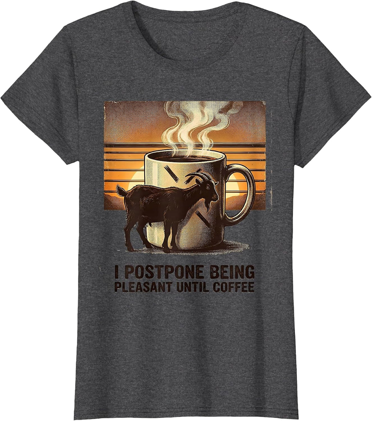 Women's I Postpone Being Pleasant Until Coffee Funny Vintage Coffee T-Shirt - Dark Heather Grey