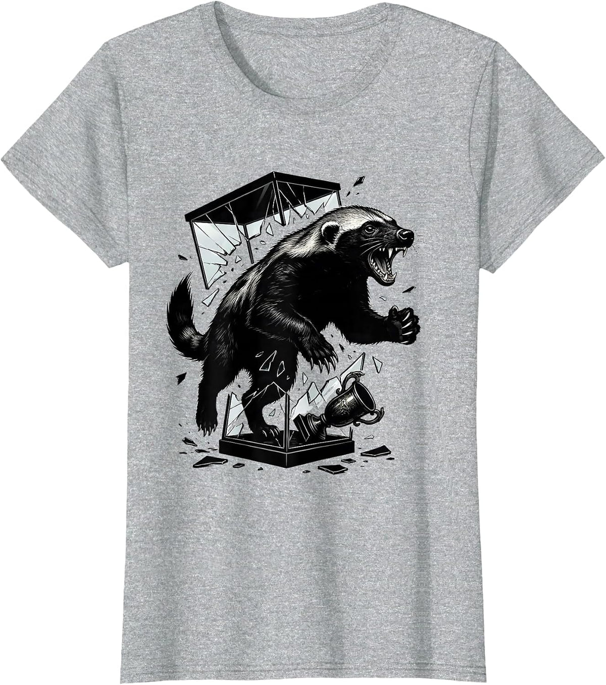 Women's Honey Badger Charge Silhouette Fearless Attitude Humor T-Shirt - Heather Grey