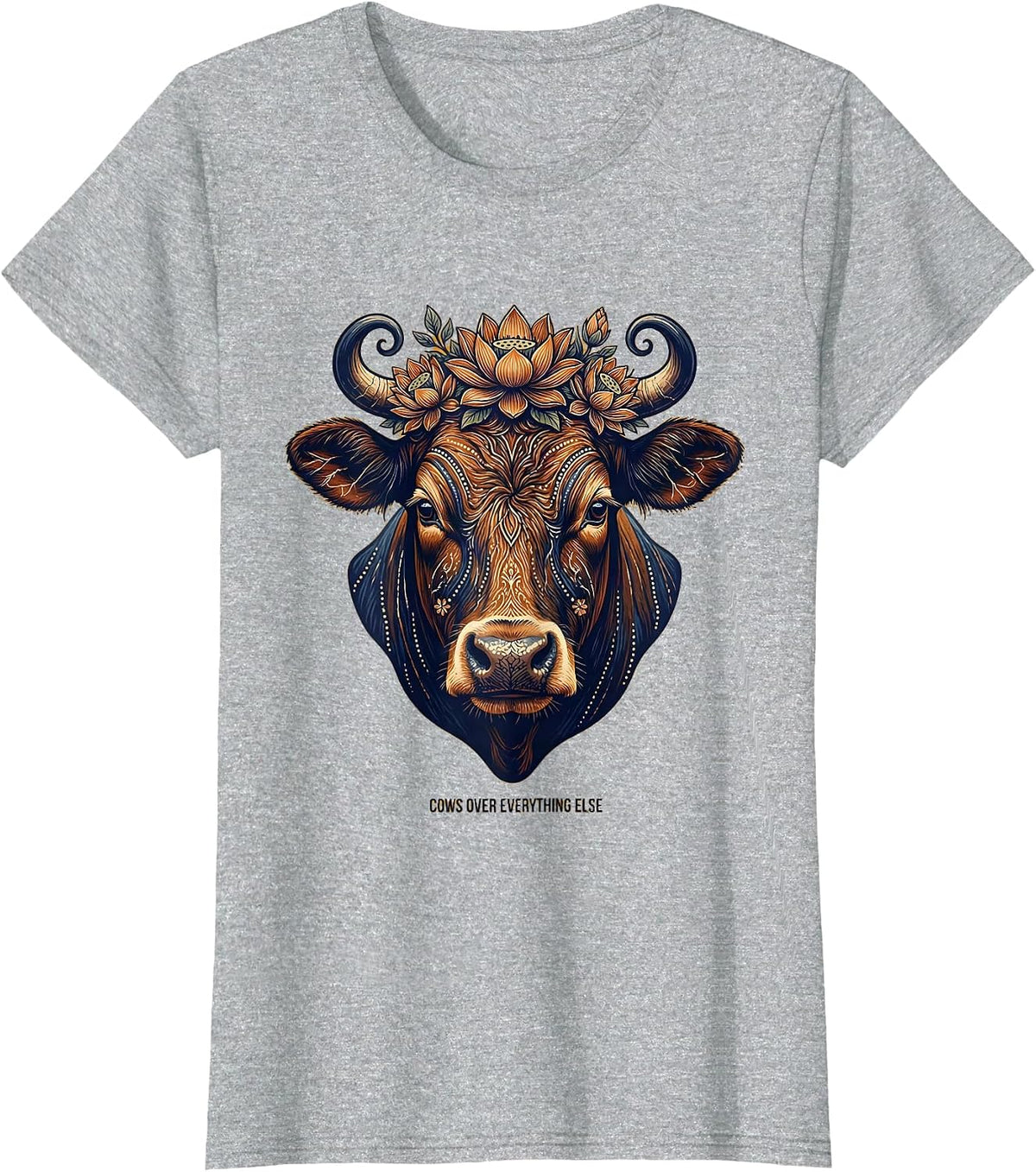 Cows Over Everything Cattle Lover Design T-Shirt - Heather Grey