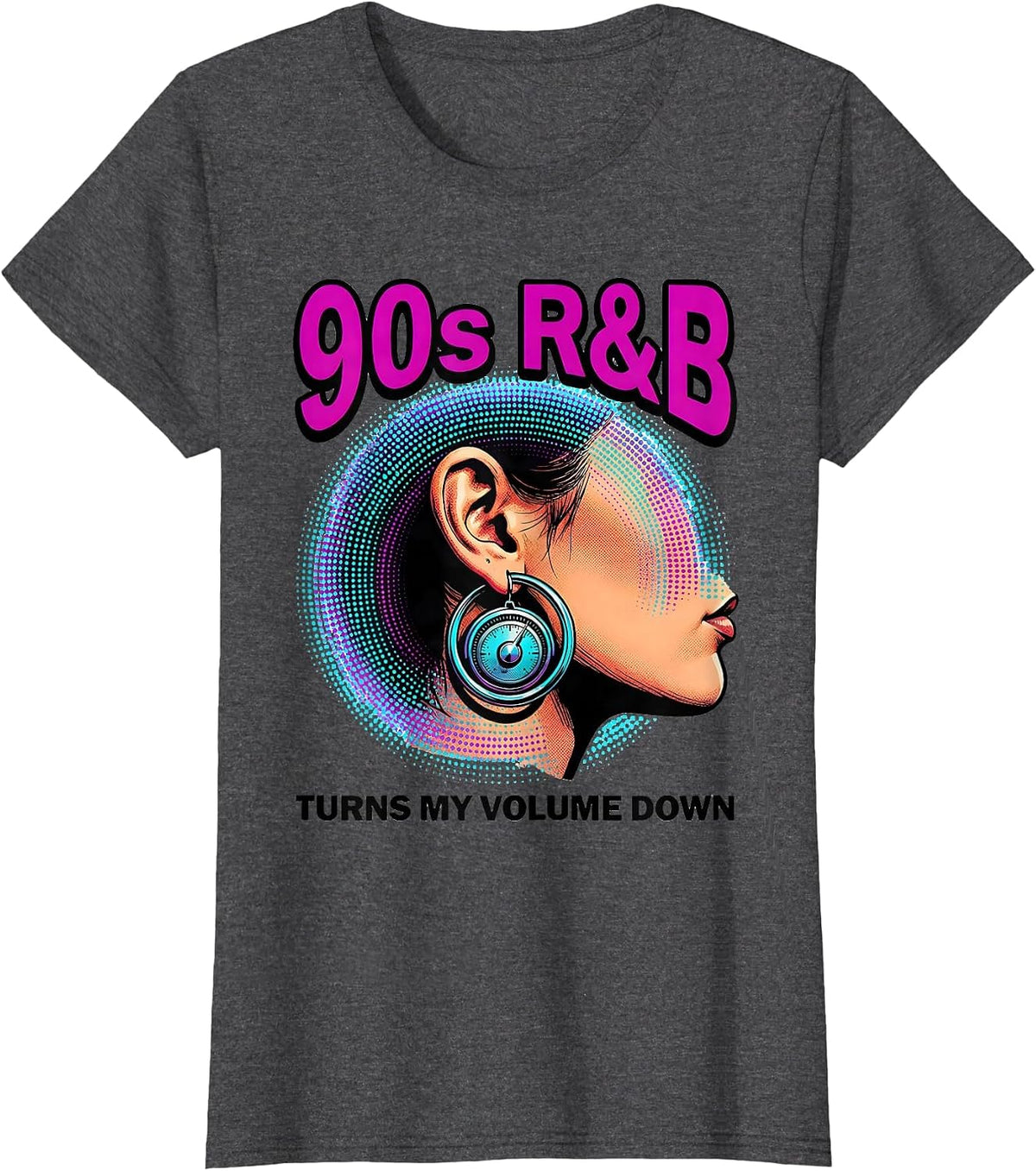 Women's 90s R&B Turns My Volume Down Pop Art Music Fan Nostalgia T-Shirt - Dark Heather Grey