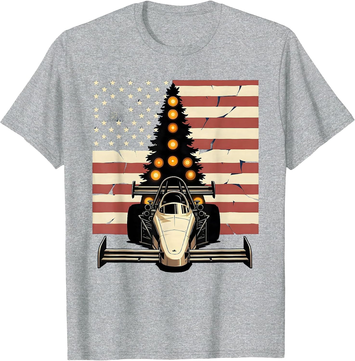Men's Drag Strip Starting Gate American Flag Racing Enthusiast T-Shirt - Heather Grey