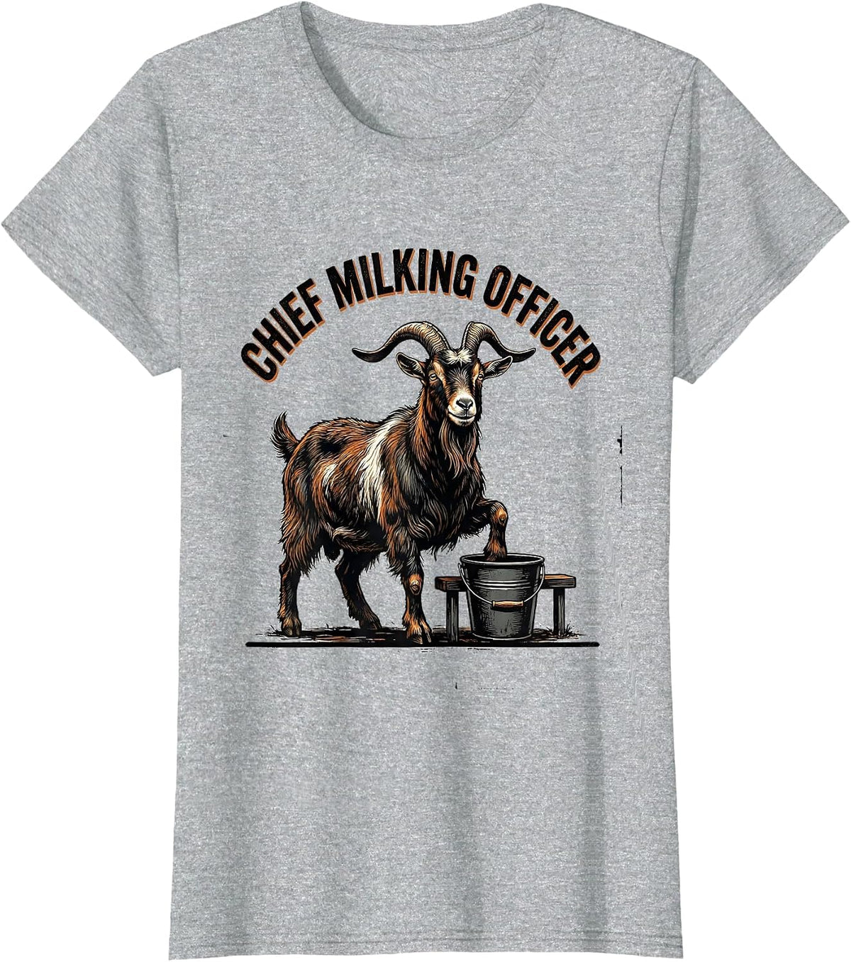 Chief Milking Officer Distressed Funny Goat Lover Farmer T-Shirt - Heather Grey