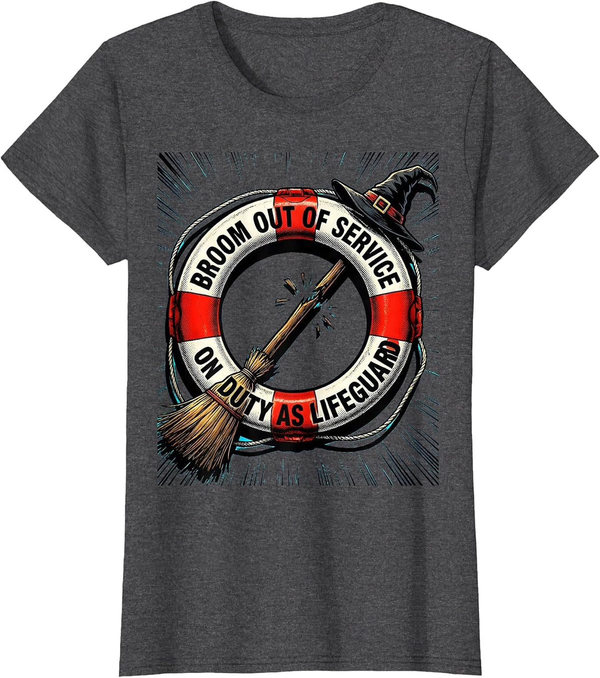 Women's Broom Out Of Service On Duty As Lifeguard Funny T-Shirt - Dark Heather Grey